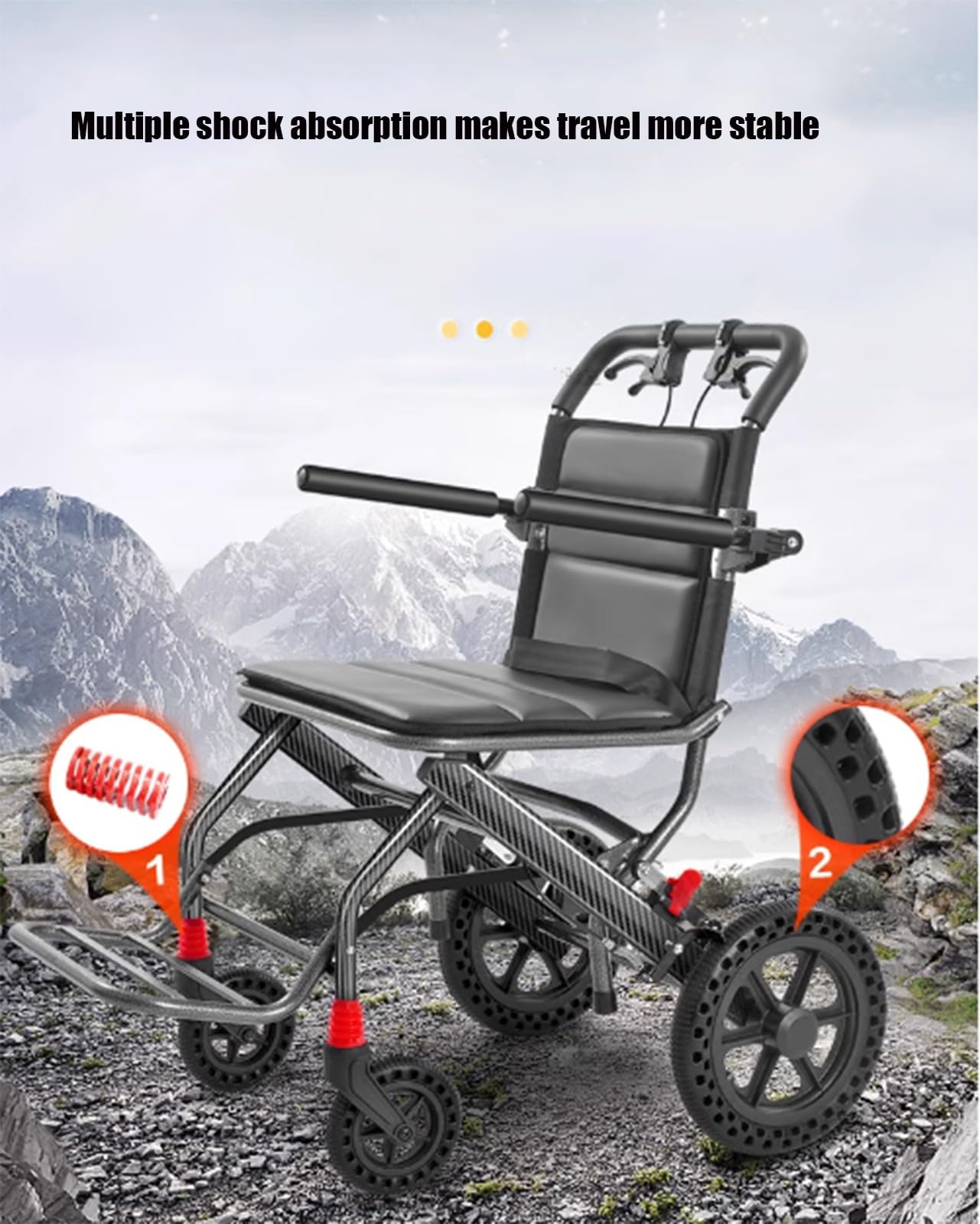 Silla De Ruedas Plegable De Viaje Silla De Ruedas De Tránsito Silla De Ruedas Plegable De Transporte Ligera, De Aluminio para Adultos Mayores hasta 100 Kg A