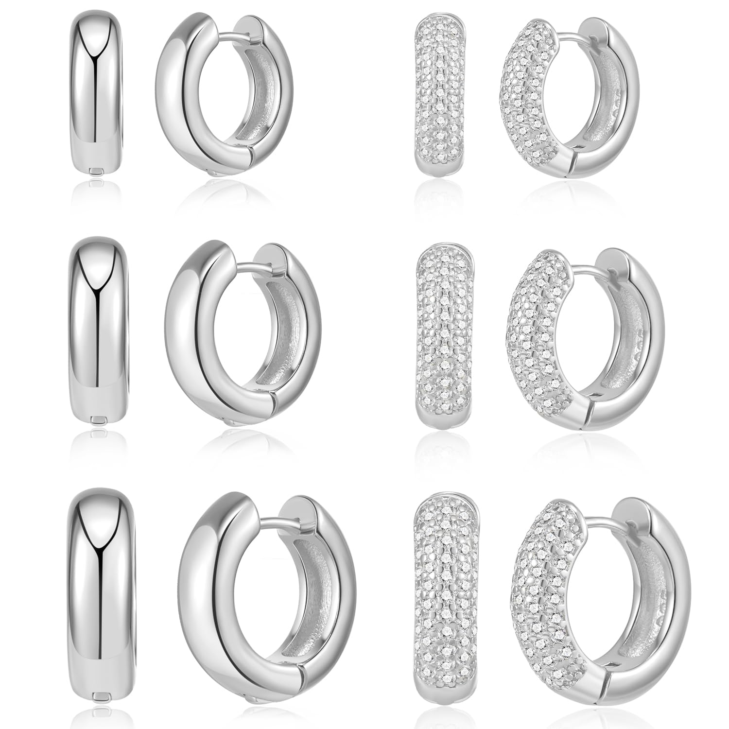 OPFIV 6 Pairs Chunky Small Gold Hoop Earrings Set for Women Men 14K Gold Plated Dainty Hypoallergenic Cz Diamond Hoops Huggie Earring Stack for