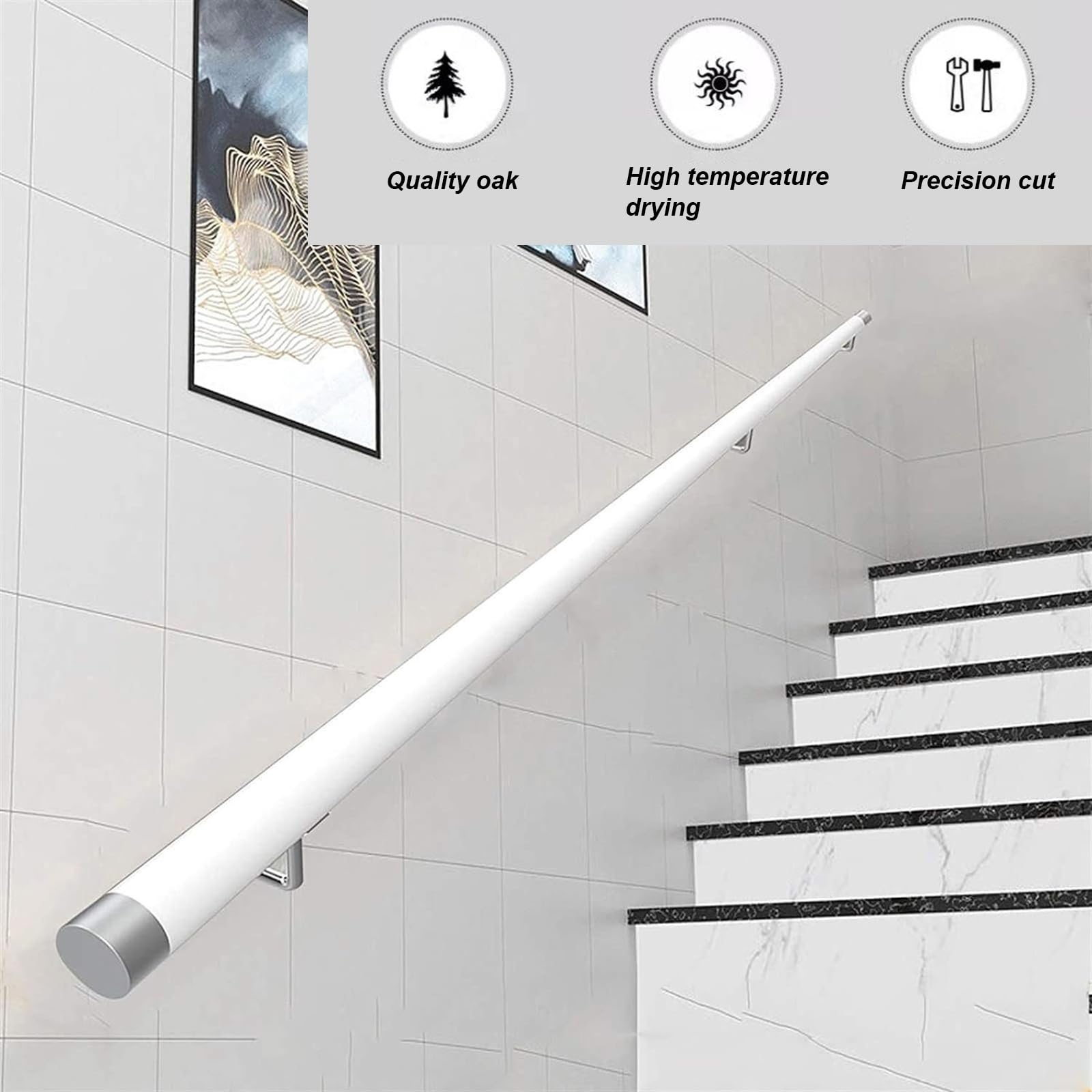 Kit di maniglie antiscivolo in legno per scale interne, 180 cm, con staffe in acciaio inox e tappi terminali, perfetto per la decorazione di corridoi anziani