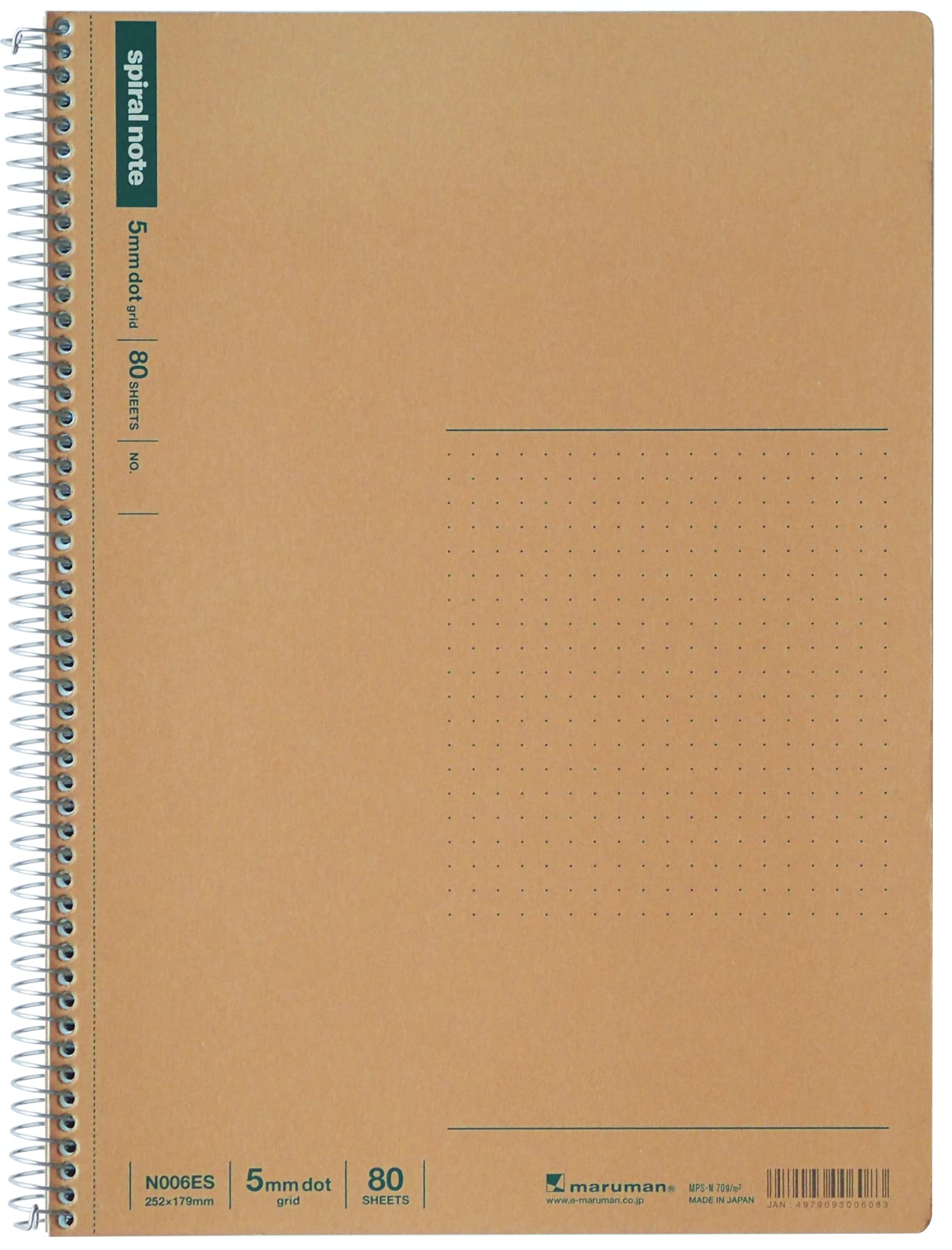 SPIRAL NOTE BASIC 7.44 x 9.92 inches (B5), 5mm dot grid, 80 Sheets (N006ES), White