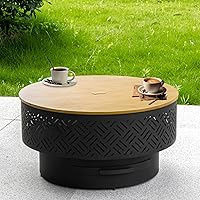 OutVue 26" Wood Burning Fire Pit with Grill, Lid, Cover & Poker - 3-in-1 Outdoor Bonfire, BBQ Table for Patio & Backyard