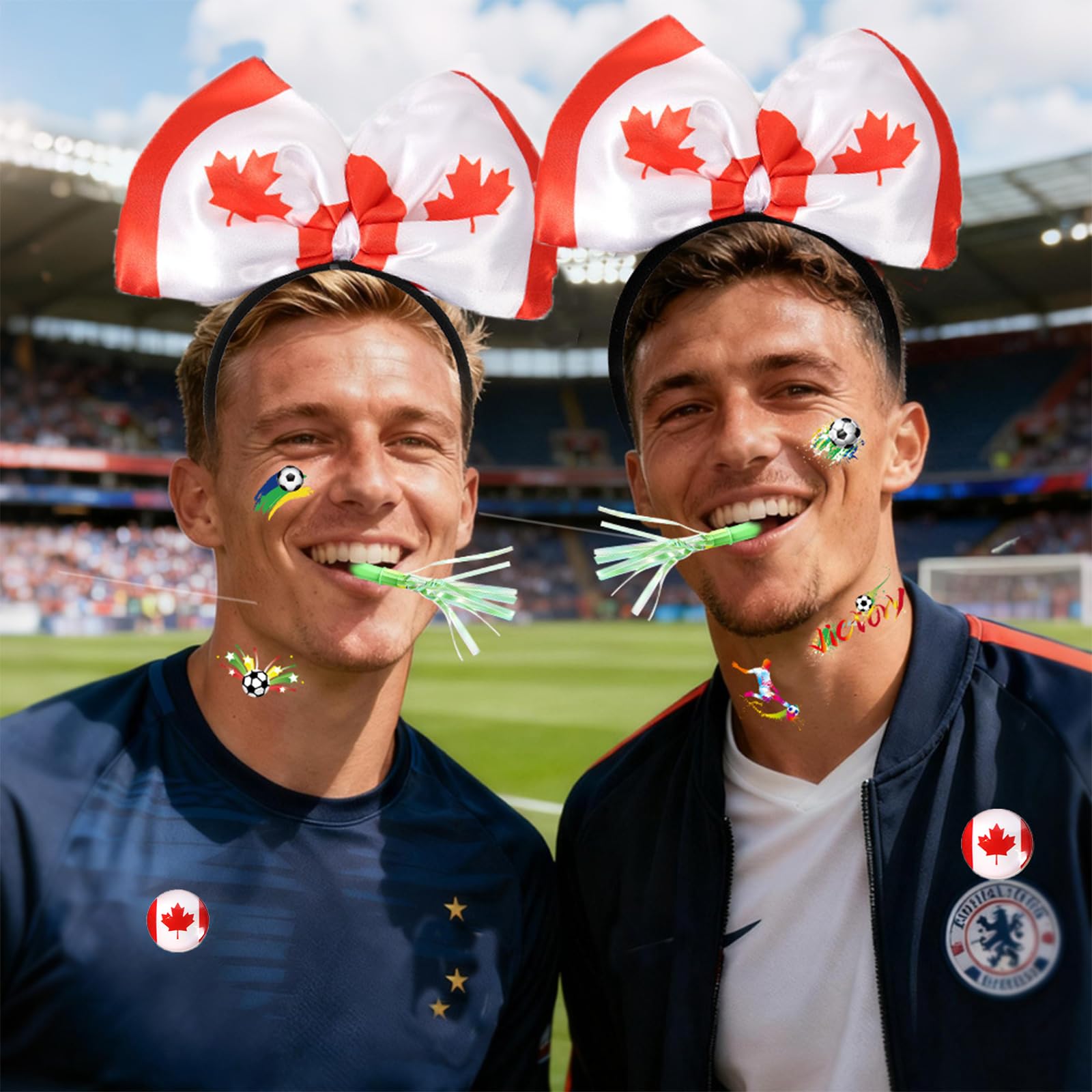 Canada Flag Soccer Headband,2026 Soccer Fan Support Kit for Canada Fans,Patriotic Party Supplies Includes Tattoos Stickers Bracelets Earrings & Whistles for Game Day Photo Props - 3