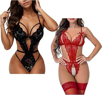 txsrbsj Sexy Women Lingerie High Cut Babydoll One-Piece Womens Lingerie Teddy Lace Bodysuit with stockings for Valentines Day
