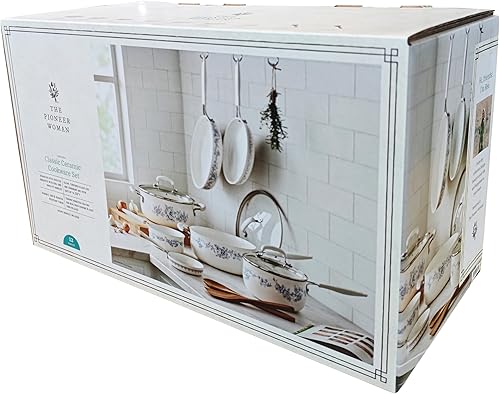 Miniatura 9 de Pioneeer Woman - Juego de utensilios de cocina de cerámica de aluminio de 12 piezas, ollas y sartenes antiadherentes para cocinar sin esfuerzo