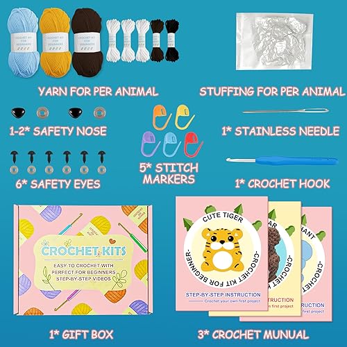 Miniatura 25 de Uluck Kit de ganchillo para principiantes, kit de ganchillo para adultos con tutoriales en video paso a paso, kit de animales de ganchillo - conejo