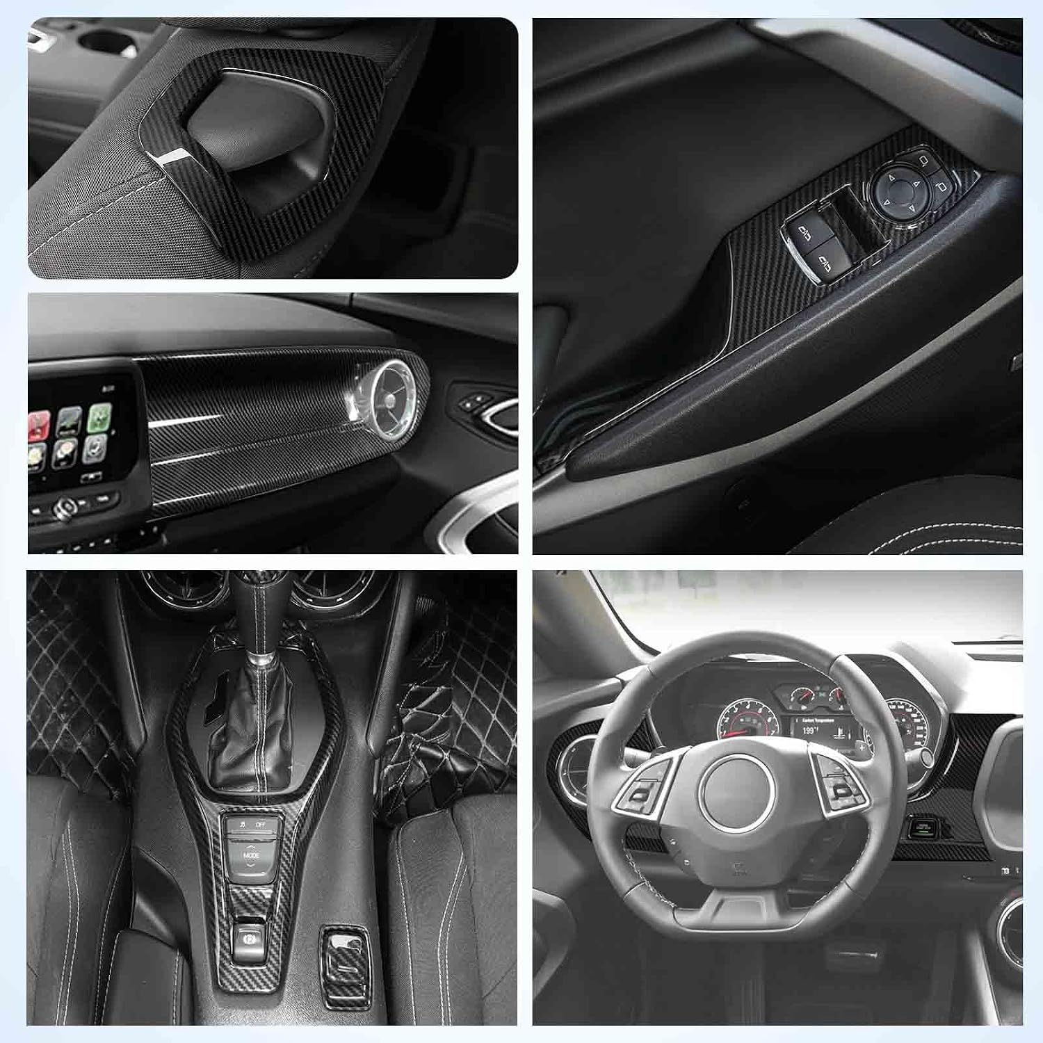 JeCar 12pcs Carbon Fiber Interior Trim Kit Compatible with 2017-2023 Chevy Camaro Interior Accessories