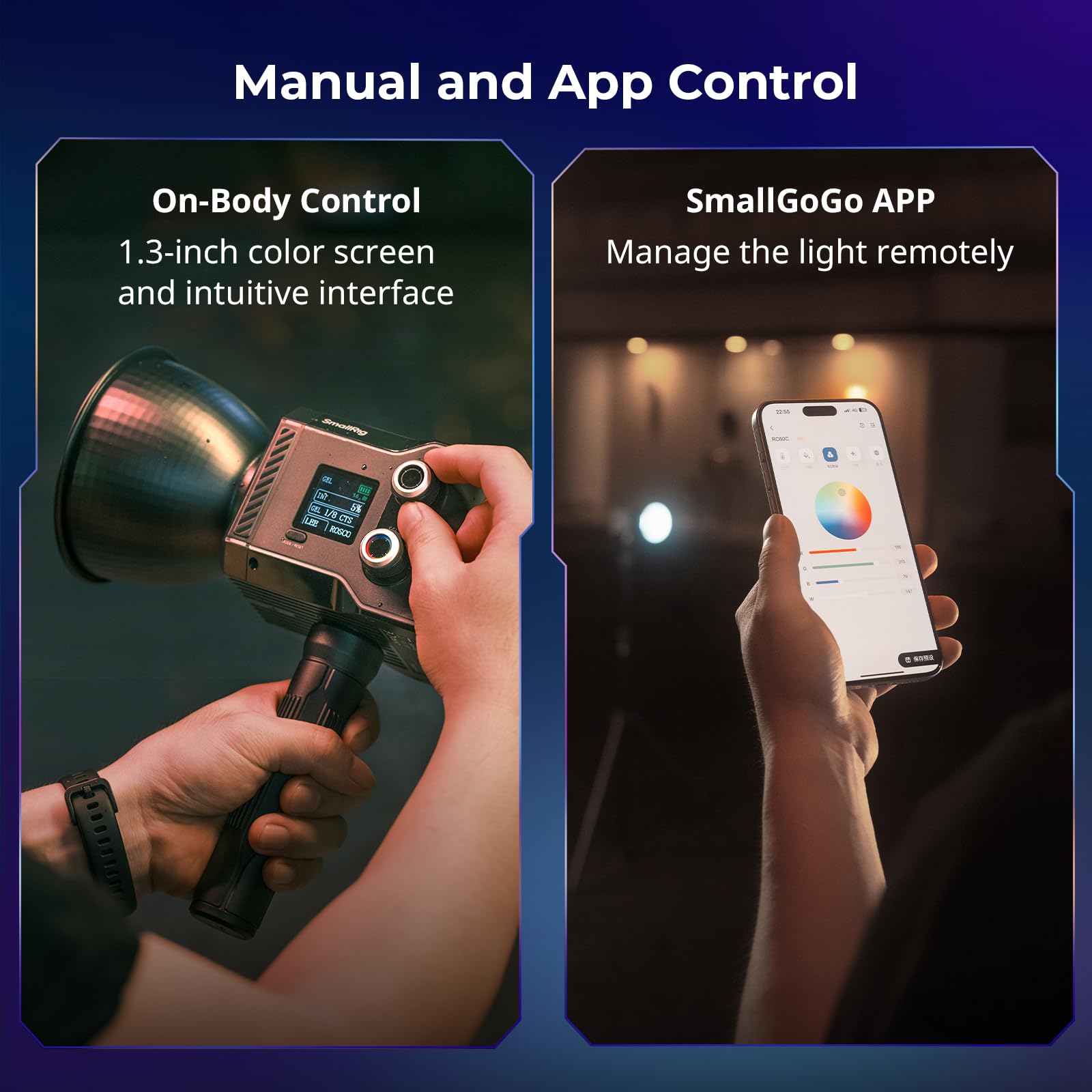 SMALLRIG RC 60C Lampe Vidéo LED RGB, Température de Couleur 2500K-10000K, Prend en Charge Rapide PD, Contrôle Manuel et APP, pour la Prise de Vue en Déplacement, avec 12 Effets de Lumière - 4808
