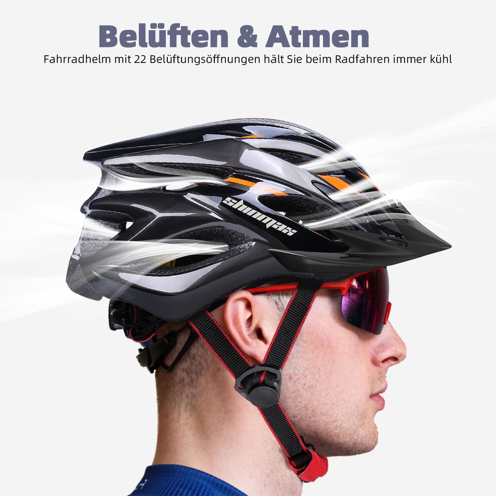 Shinmax Casco Bici Uomo Donna con LED Luce di Sicurezza Casco MTB con Visiera da Bici Ultraleggero Corsa Adulto Unisex da Bicicletta Ciclismo Protezione Regolabile