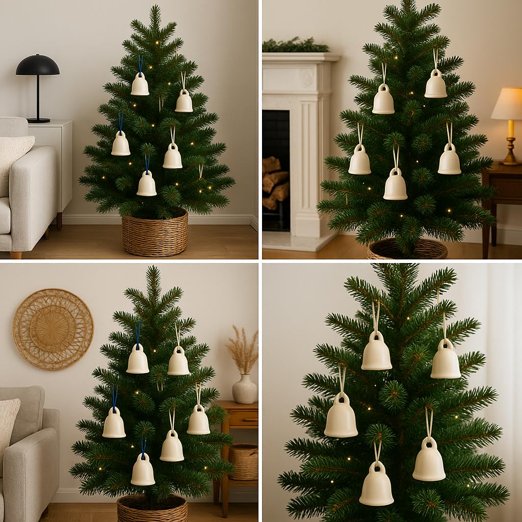 Handmade Ceramic White Bells – Elegant Decorative Hanging Ornaments for Christmas Tree & Home Décor Pack of 2 | Brand: Shopping Shots-image-45