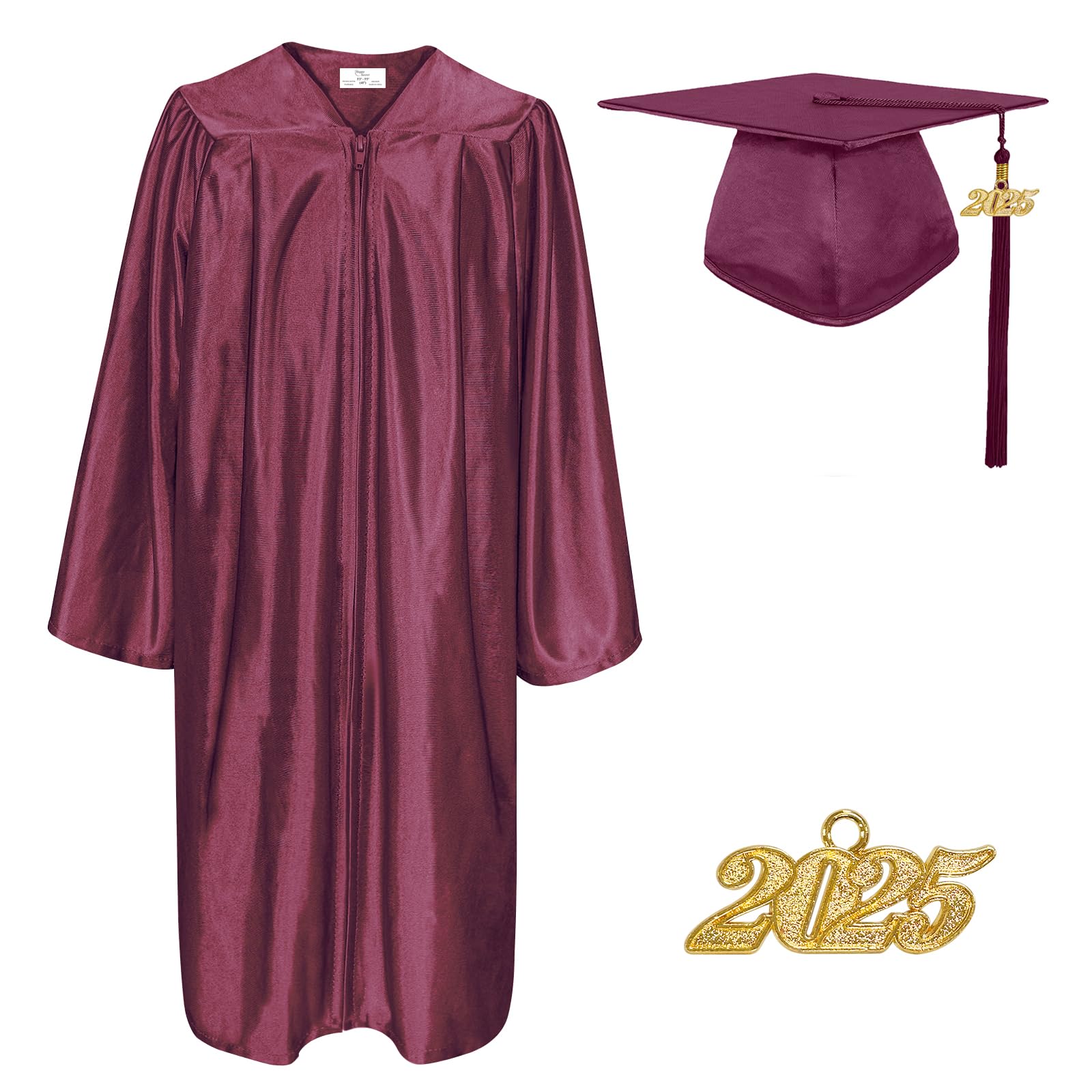 Happy Secret Shiny Graduation Cap and Gown Tassel with 2025 Year Charm Unisex Adult for High School and College Bachelor