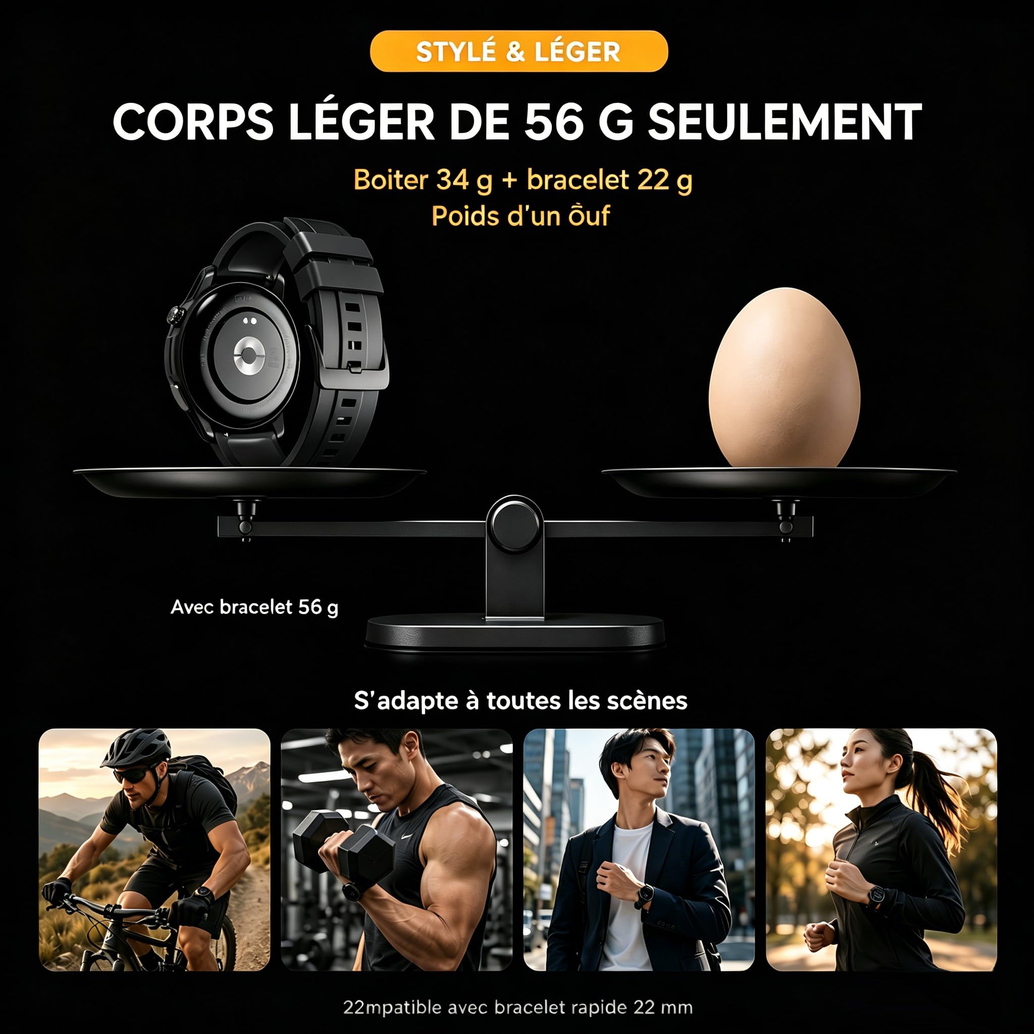 AGM Legion Montre Connectée 5ATM Écran AMOLED 1.43" iOS Android | 100 + modes，Bracelet Magnetique iOS Android