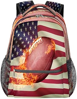 Mochilas escolares com bandeira dos EUA para meninas, estudantes, resistente à água, mochila escolar de viagem de futebol para mulheres/homens, mochilas universitárias, Multi, Medium