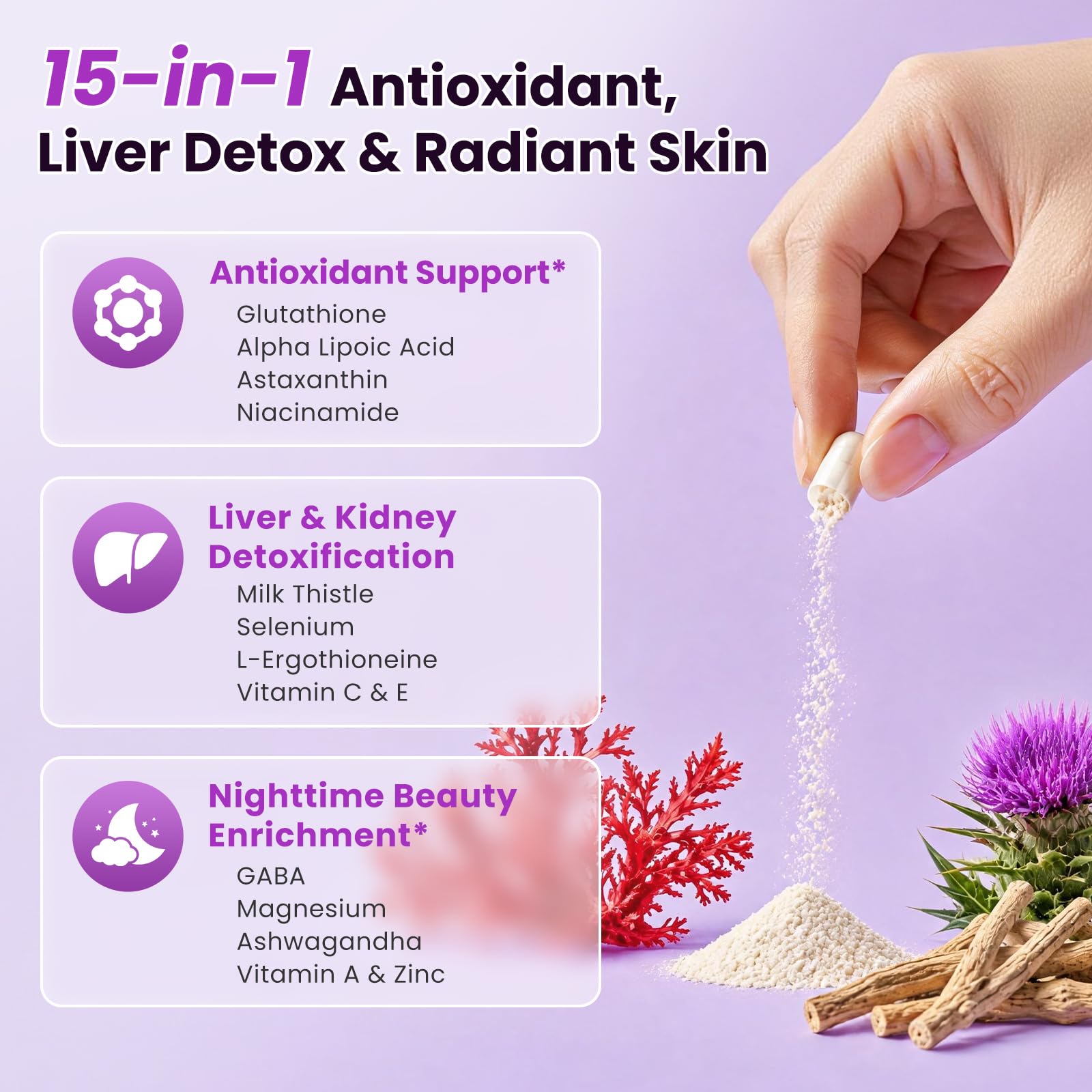 Liposomal Glutathione 500mg with Astaxanthin for Detox 60 Vegan Capsules — Amazon image 2