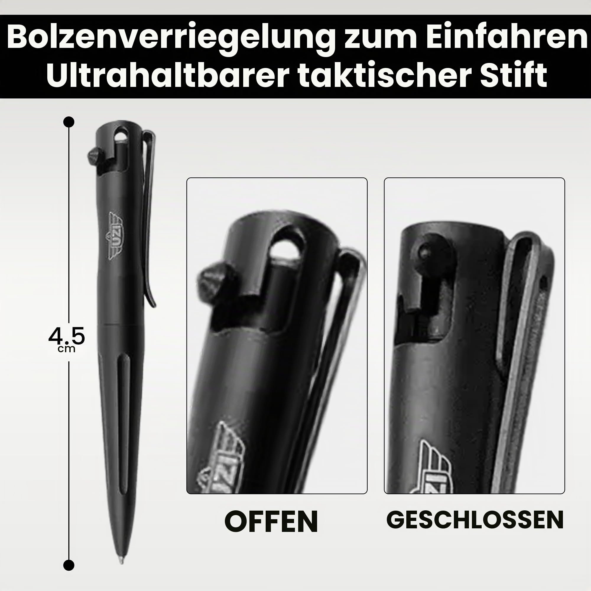 UZI Tactical Pen UZI-TACPEN2-BK Flugzeug Aluminium Selbstverteidigung BestTactical Pen Multi-Tool Überlebens Defender Tool w/Glasbrecher, Real Kugelschreiber Miltary und Polizei EDC -schwarz