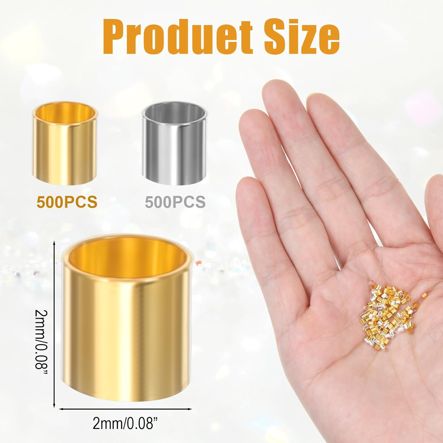 1000pcs Crimp Tubes for Jewelry Making Gold and Silver, 2mm Crimp Bead, Crimps Beads for Jewelry Making, Secure Ends of Strings DIY Craft Bracelet - Image 2