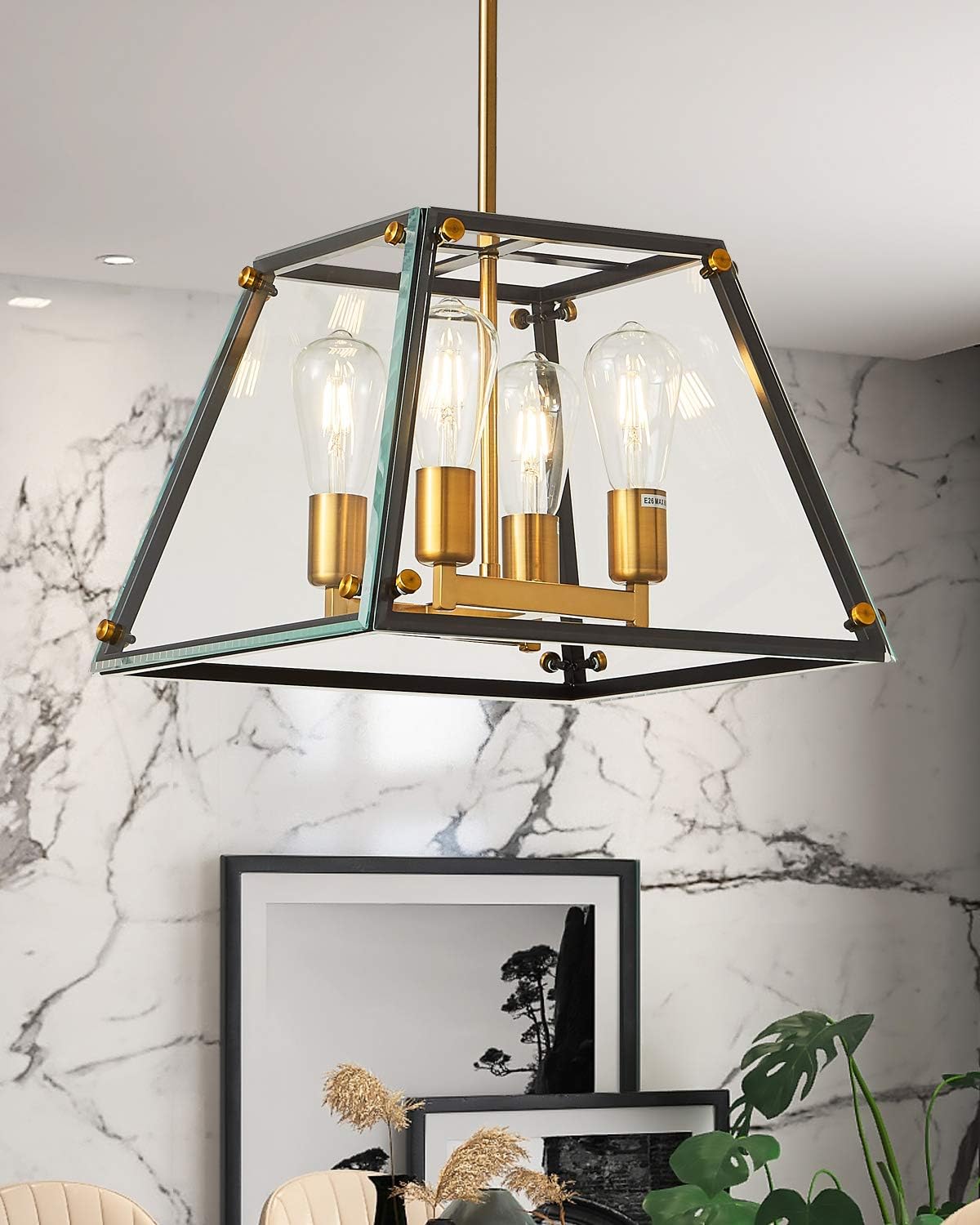 Bеѕt Cуbеr Mоndау 🔥 Biewalk Outdoor Pendant Lighting Industrial Black and Gold Chandelier Modern Kitchen Island Light Fixture with Trapezoid Metal Cage and Glass for Dining Room Bedroom Living Room Foyer Hallway Bar Nеw Dеаl Biewalk Outdoor Pendant Lighting Industrial Black and Gold Chandelier Modern Kitchen Island Light Fixture with Trapezoid Metal Cage and Glass for Dining Room Bedroom Living Room Foyer Hallway Bar