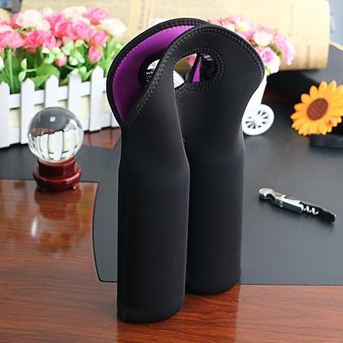 Miniatura 7 de Hipiwe Juego de 2 bolsas de neopreno aisladas para vino + paquete de 6 botellas de agua de cerveza, bolsa enfriadora de botellas, perfecta para