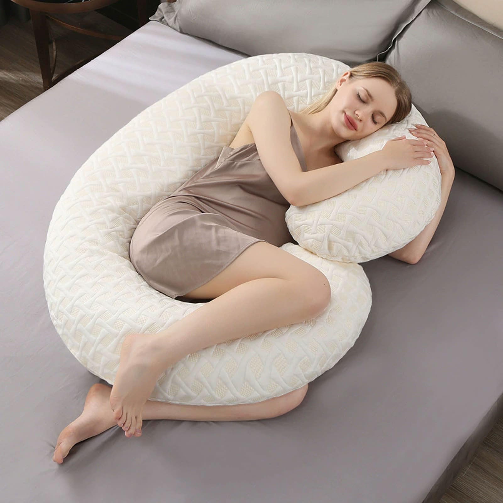 HUHJYUGE Cuscino Gravidanza Donna Incinta Forma C Cuscino Corpo Intero Supporto Lato Ventre Schiena Fianchi Cuscino maternità Morbido Relax Allattamento e Riposo (A)