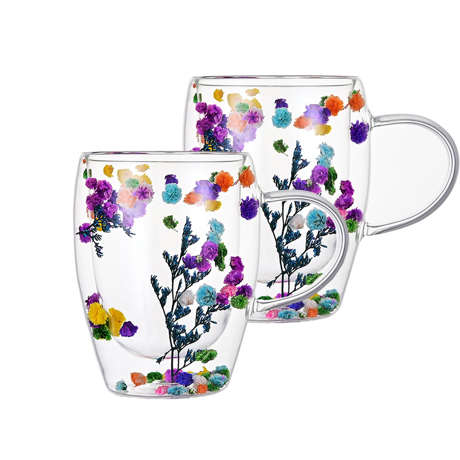 xixi-home Double Glasses Coffee Cups with Handles Tea Cups,Cappuccino Latte Macchiato Glasses Cups, Heat Resistant,for Hot Drinks Tea Milk Juice Ice Cream, 2 Pieces of 350ml (Multi-Coloured)