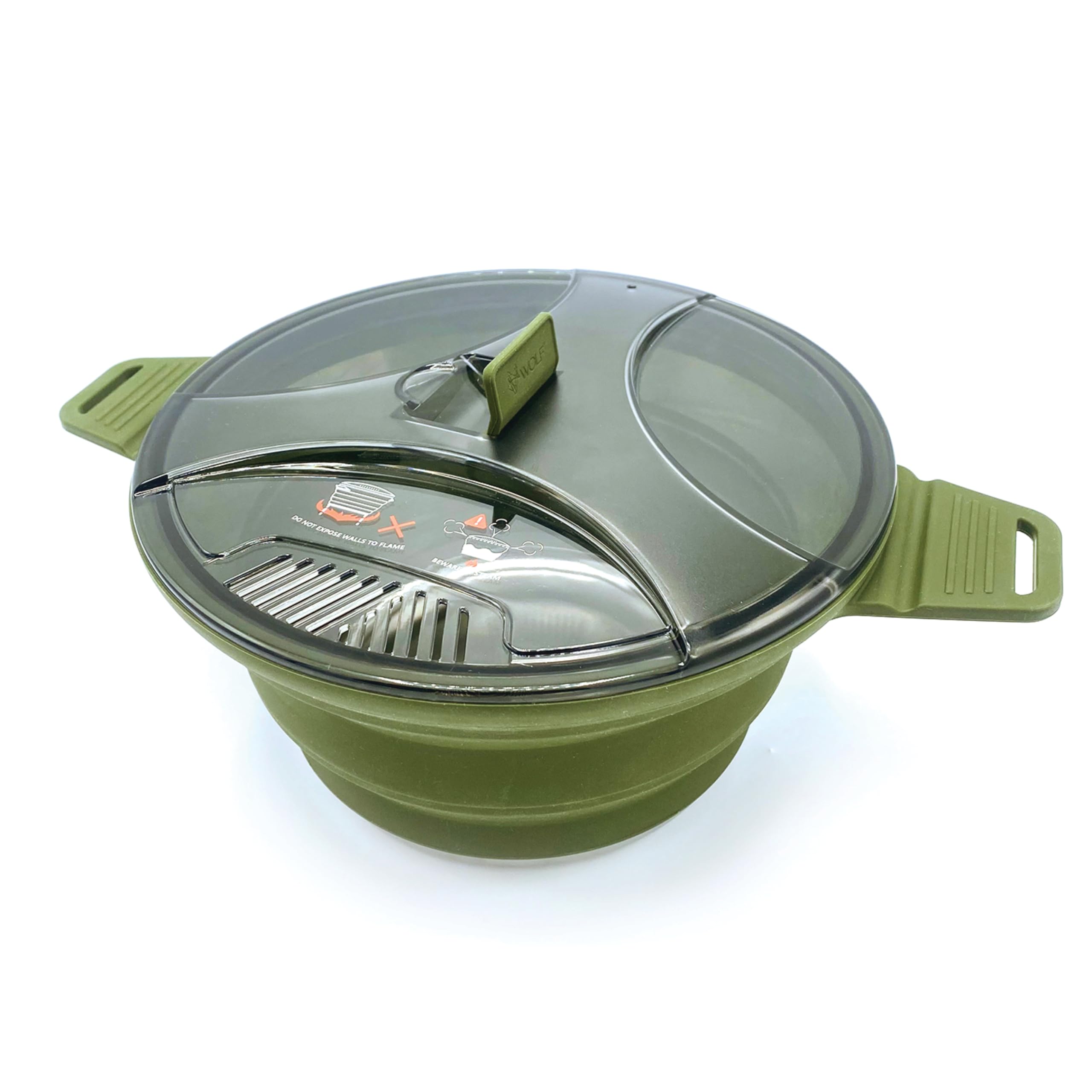 EZYSTOW Collapsible Camping Cooking Pot (1.5L) | Silicone Camping Pot with Stainless Steel Base for Direct Heat | Lightweight & Compact Cookware for Hiking, Backpacking and RV Travel by Wolf Outdoors