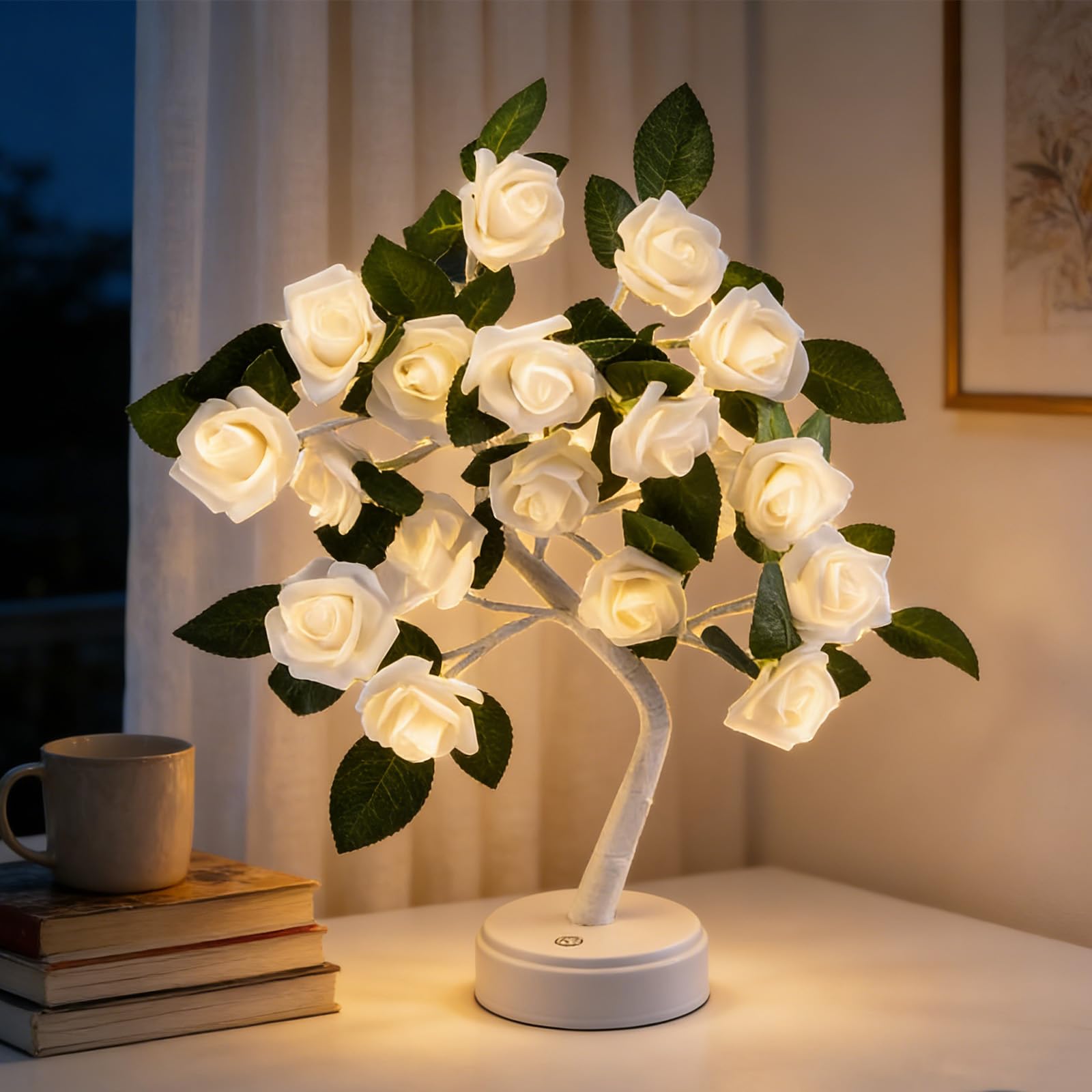 Richaa 18 LED Rose Flower Tree Lamp, LED Twinkle Rose Tree Table Lamp, Cute Fairy Light-Up Flower for Bedroom, Living Room, Party, Wedding, Birthday, Christmas Decor-1