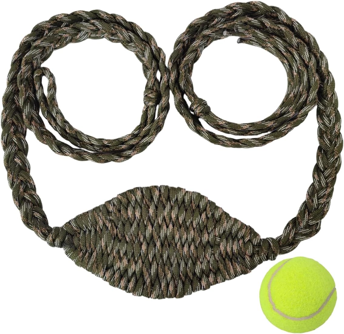 1Set Dog Ball Launcher Handmade Paracord Shepherd Sling, 63 Inch Throwing Sling with Ball, Old Fashioned Balearic Slingshot for Throwing Dog Toys & Stones, Handcrafted Braided Roman Greek Fetch Tool
