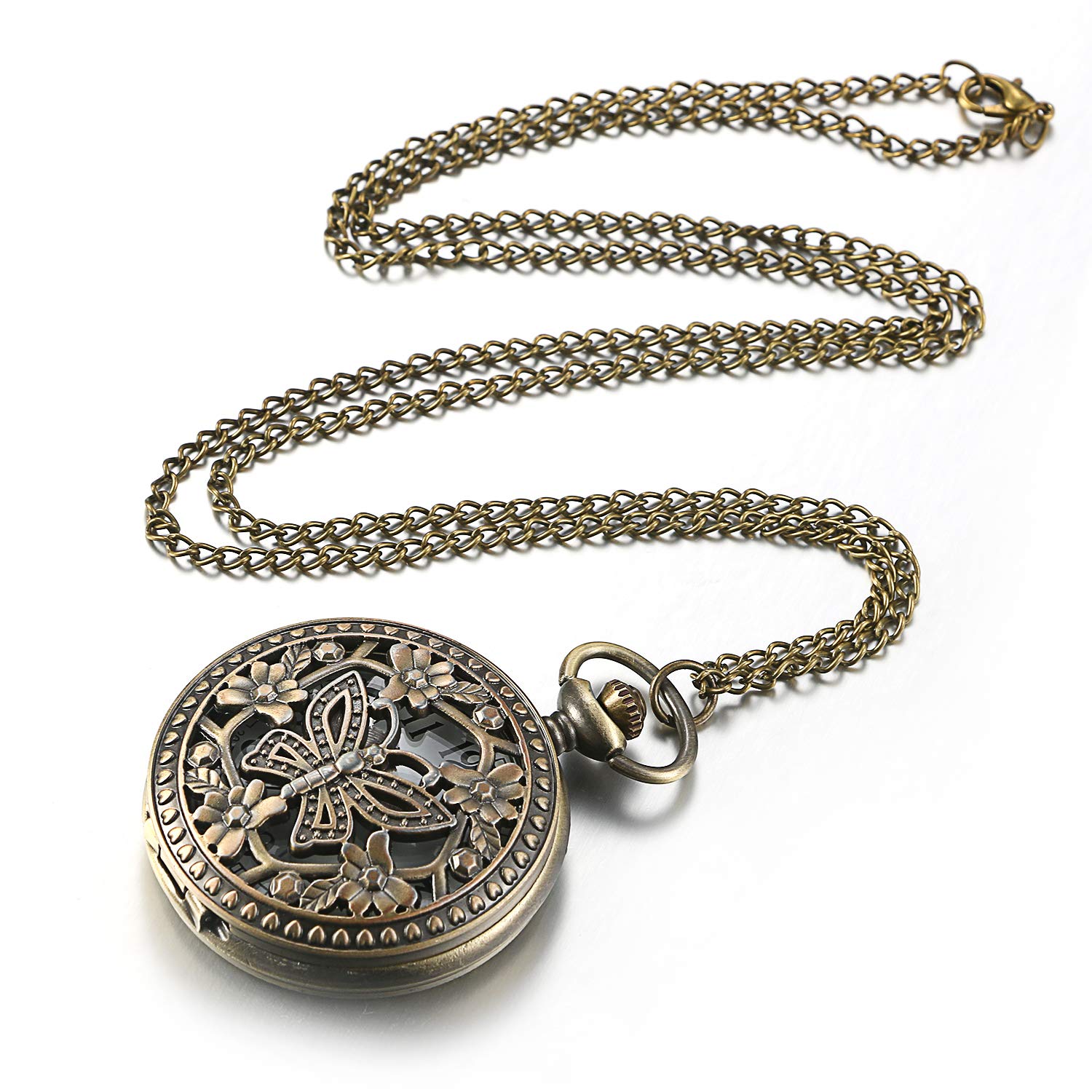 JewelryWe Prezent na Dzień Matki, retro zegarek kieszonkowy z łańcuszkiem, dla kobiet i mężczyzn, analogowy, kwarcowy, zegarek łańcuszkowy, wisiorek z łańcuszkiem, prezent dla kobiet i mężczyzn, Typ