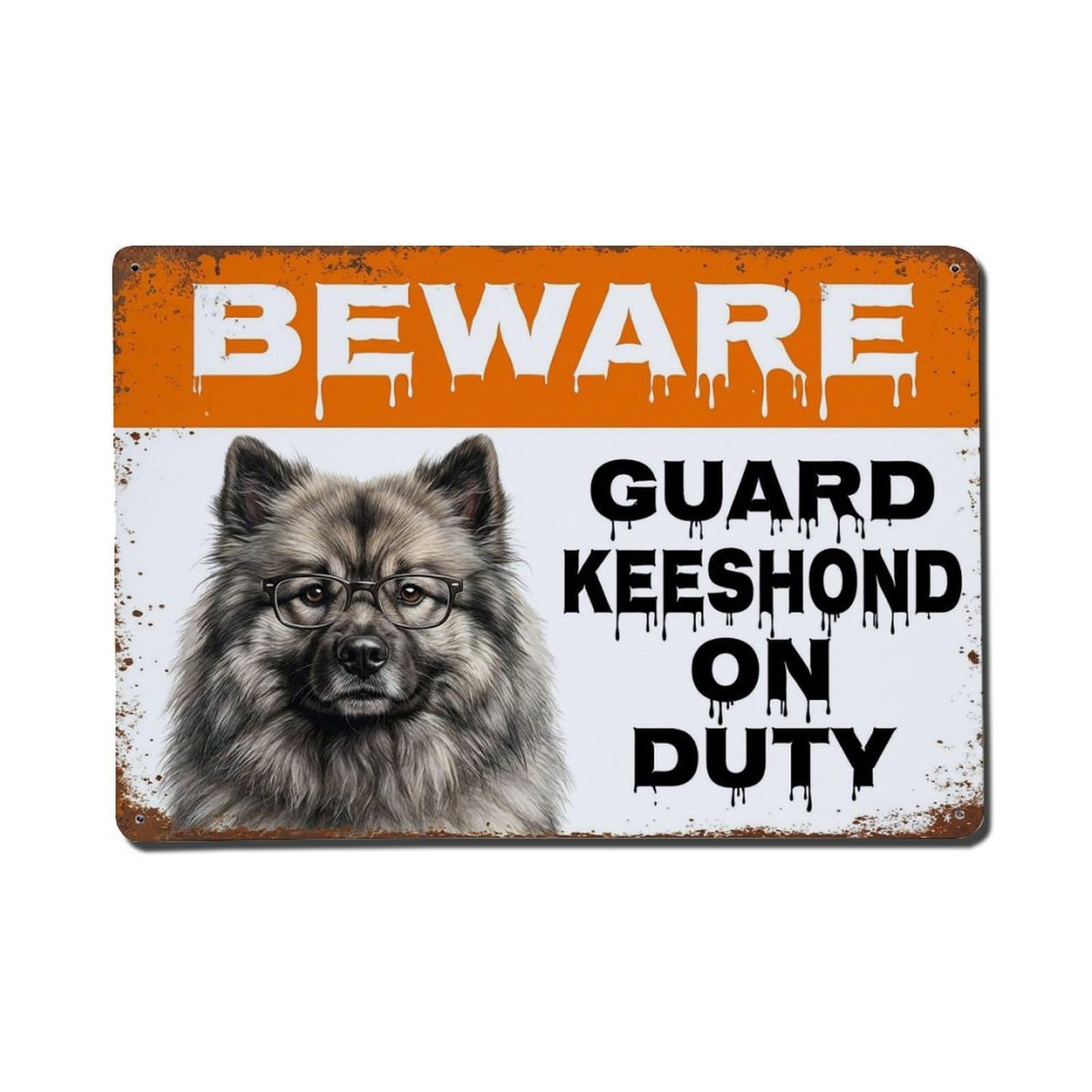 Vintage Funny Keeshond Guard Beware of Dog Steps Metal Tin Sign
