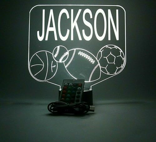 Miniatura 2 de Sports Array - Balón de fútbol, béisbol, fútbol, baloncesto con nombre personalizado, lámpara de luz nocturna con nombre personalizado, lámpara de