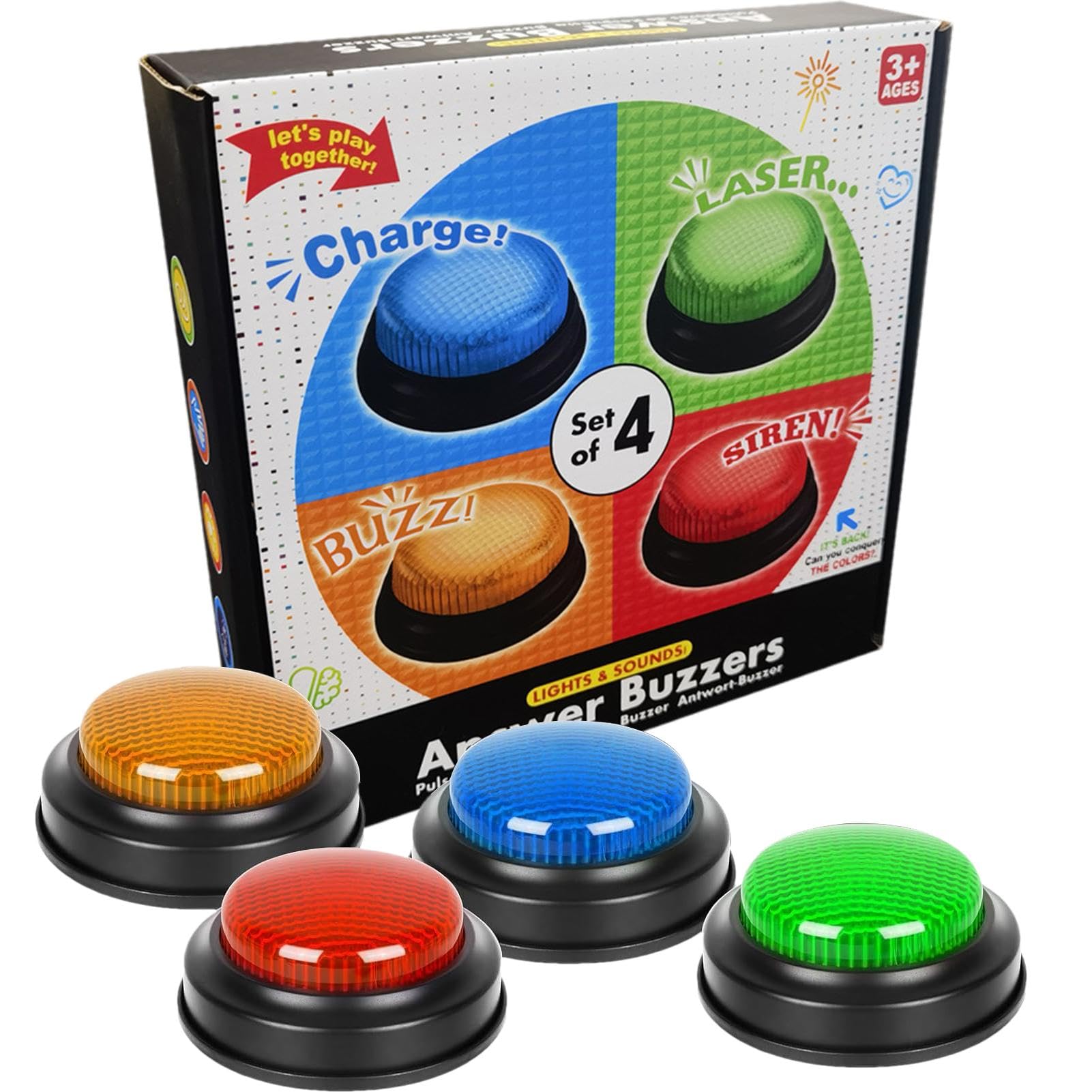 Linsition Answer Buzzers For Quizzes Classroom Buzzers Set Of 4 Classroom Accessories Competition Props Toys Family Game Night Children's Buzzers For Trivia Games