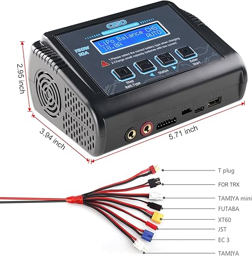 Miniatura 4 de Lipo Cargador de batería, 1-6S cargador de equilibrio descarga 150 W 10 A ACDC para Li-Po Li-Hv Ion Fe NiMH NiCd Pb Hobby Baterías con