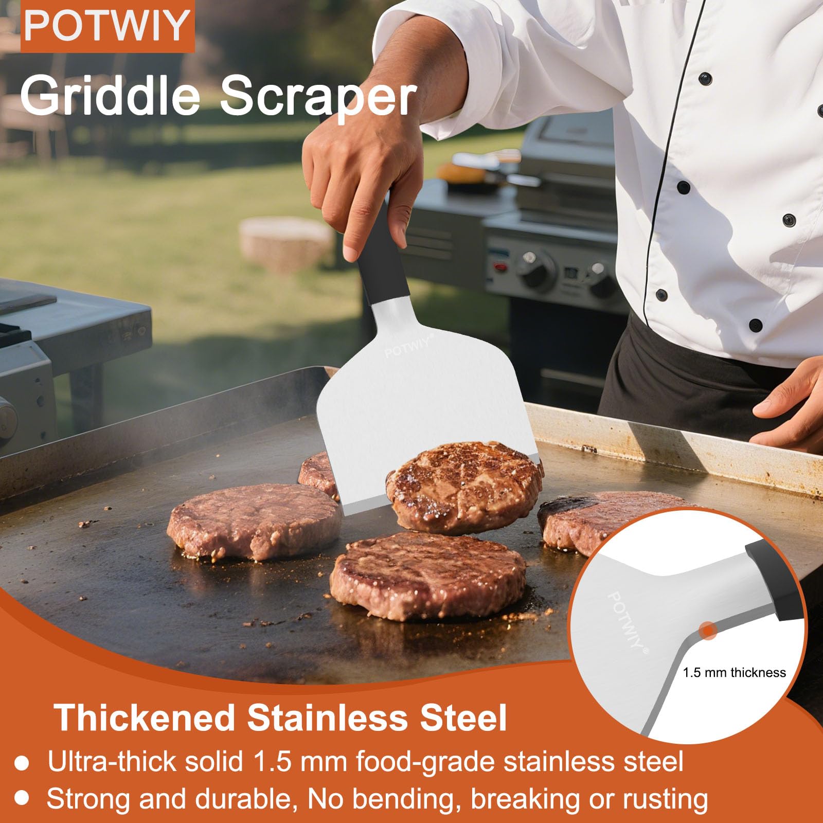 Heavy Duty Griddle Scraper - Clean Grill Easily -3