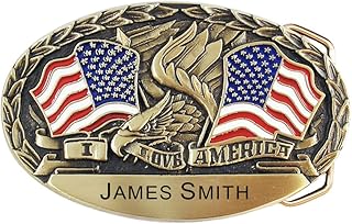 Indiana Metal Craft I Love America Personalized Solid Brass Belt Buckle Made in USA