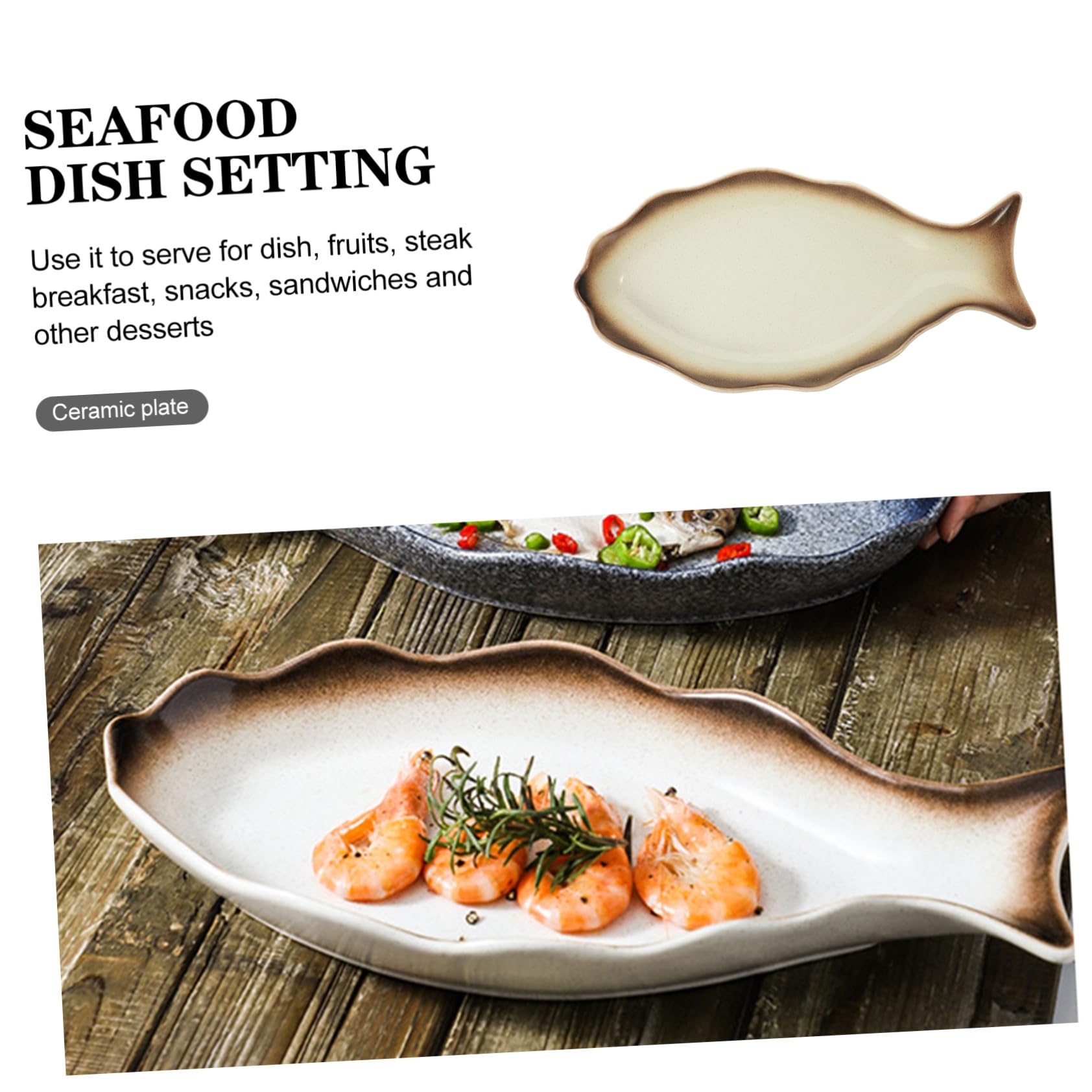 Artibetter Plato de Pescado al Vapor de Cerámica Estilo Japonés Plato de Comida de Cerámica Hogar para Cocinar Pescado al Vapor