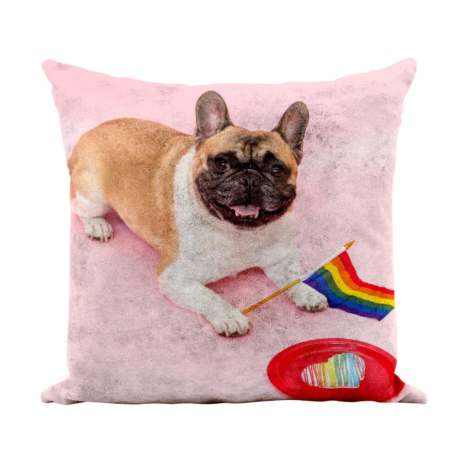 Coussin Bouledogue Français anti-poils en similicuir blanc pour canapé