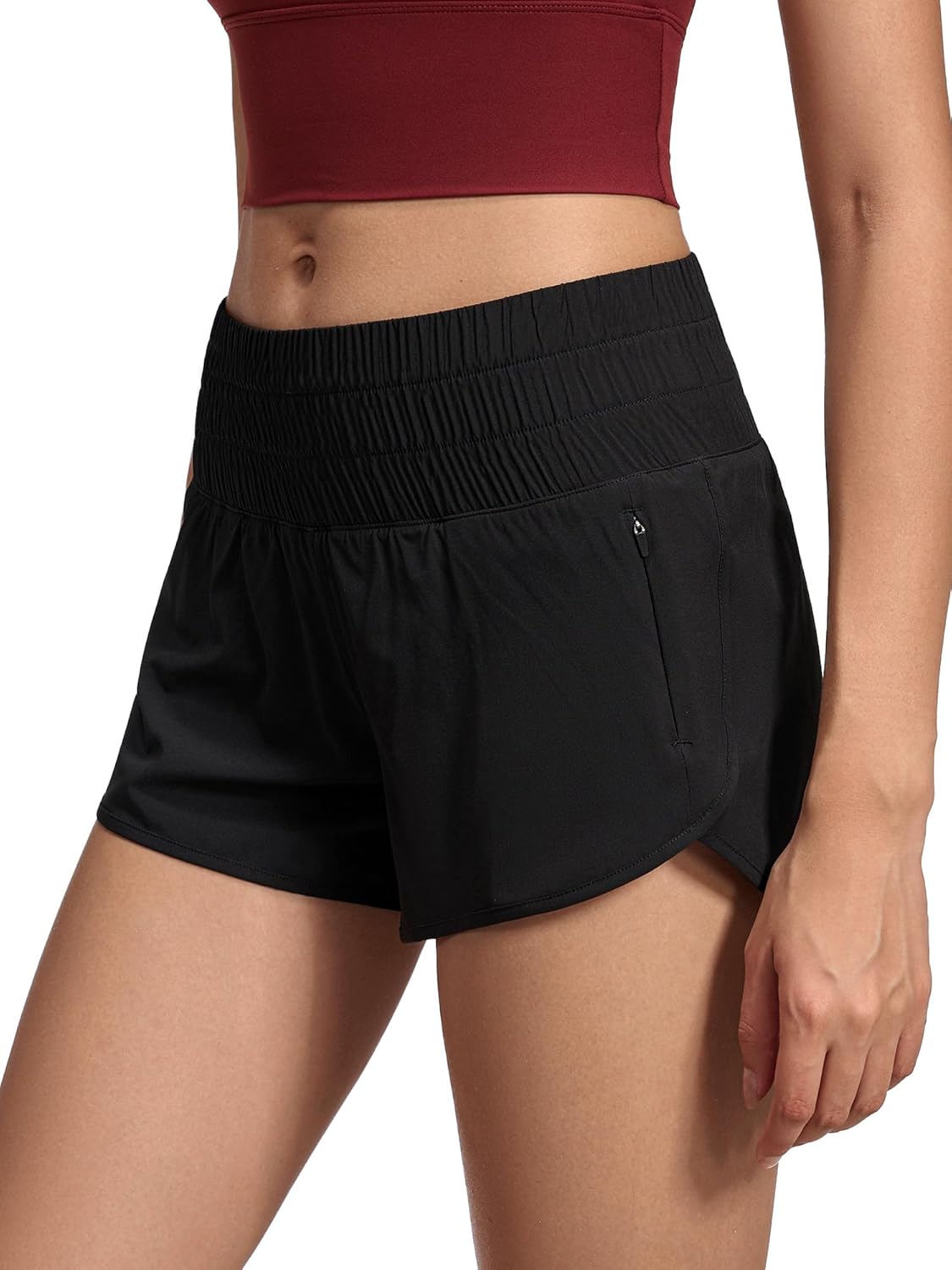 MCEDAR Womens High Waisted Running Shorts Elastic Mesh Liner Dolphin Athletic Gym Workout Shorts with Zipper Pocket