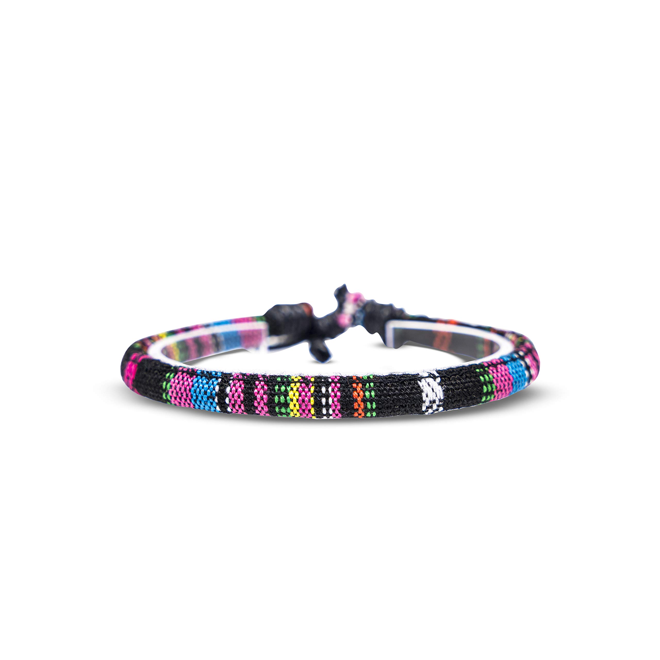 Made by Nami Boho Surfer-Armband Damen & Herren - Handmade Strand Festival Accessoires - Ethno Hippie Style Schmuck - Wasserfest & Verstellbar - Freundschaftsarmbänder Bunt Mädchen R (Schwarz-Pink)