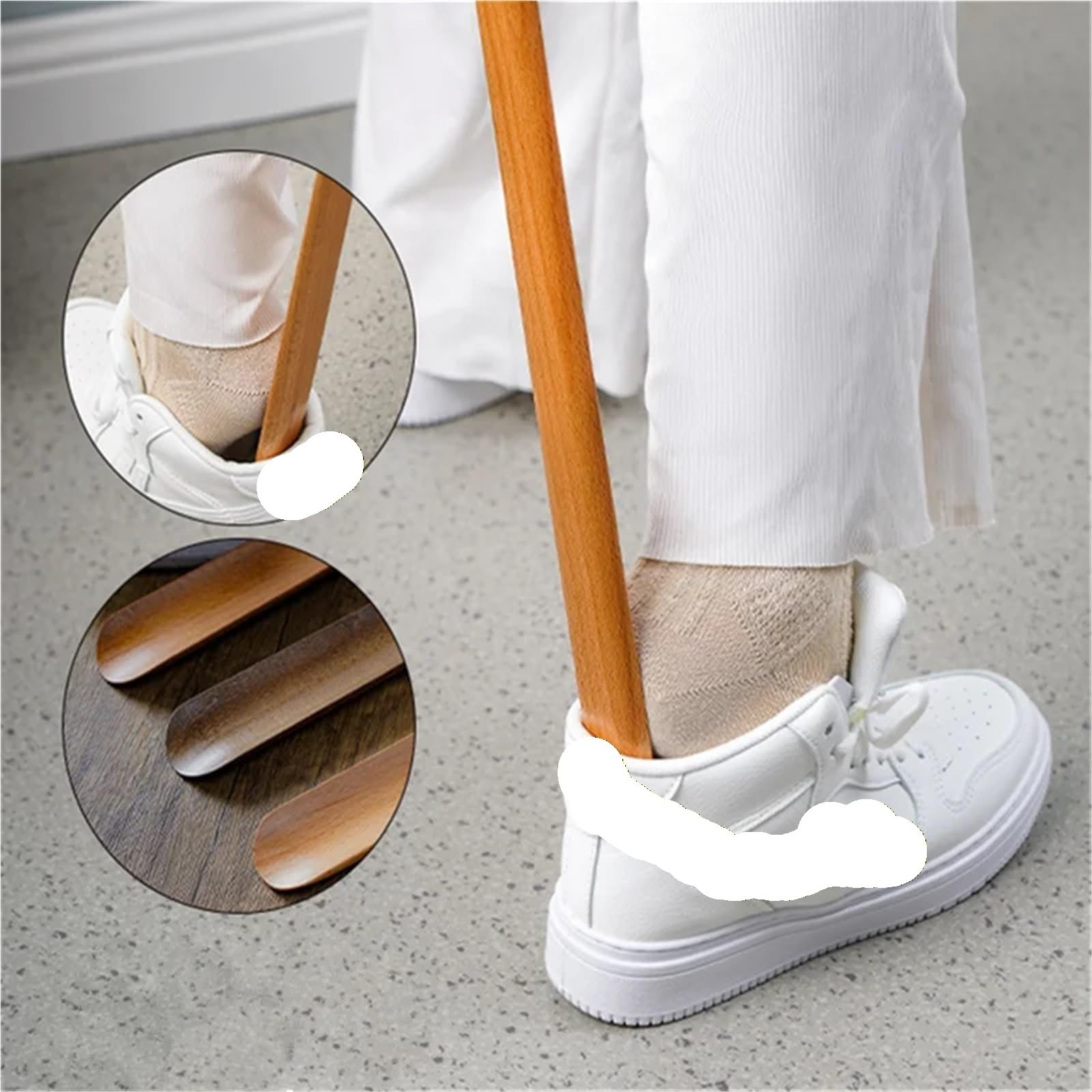 Calzador con mango largo de madera de 55CM, cuchara for zapatos, soporte más fácil for personas mayores, 1 ud.