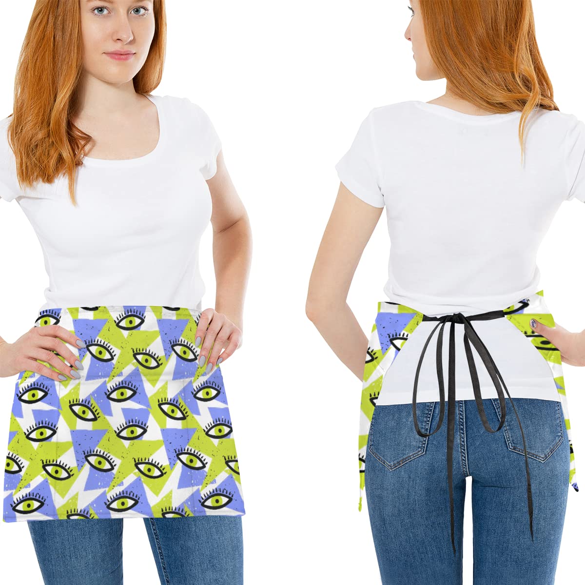 bisibuy 3 Pack Server Aprons with 3 Pockets, Eyes Triange Abstract Waitress Waiter Wasit Apron for Women Men Restaurant Bistro Cafe Bars Half Aprons Waitress Server Accessories