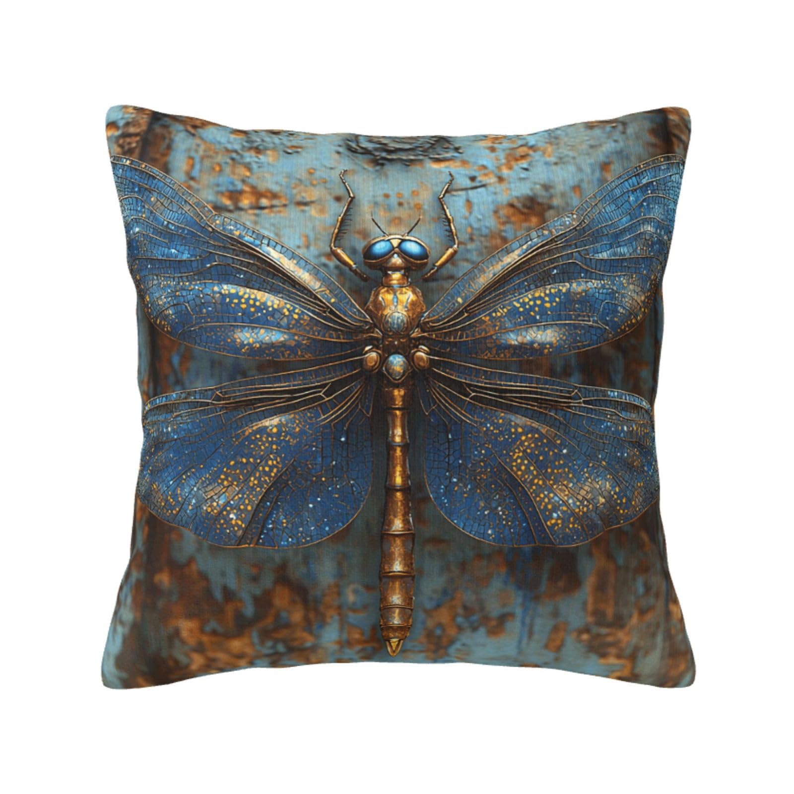 Decorative Throw Pillow Cover Case Square Pillowcase Cushion for Couch Sofa Bed Car 18x18 Inch - Dragonfly Art