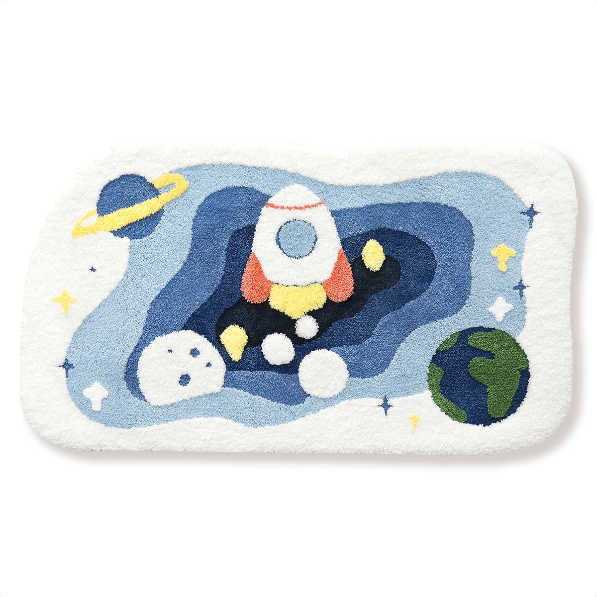 Soft Shag Carpet Cute Floor Mat, 3' x 5.2' Microfiber Bedside Rug Soft Shaggy Non Slip Area Rug for Living Room, Bedroom and Kids Play Room, Universe