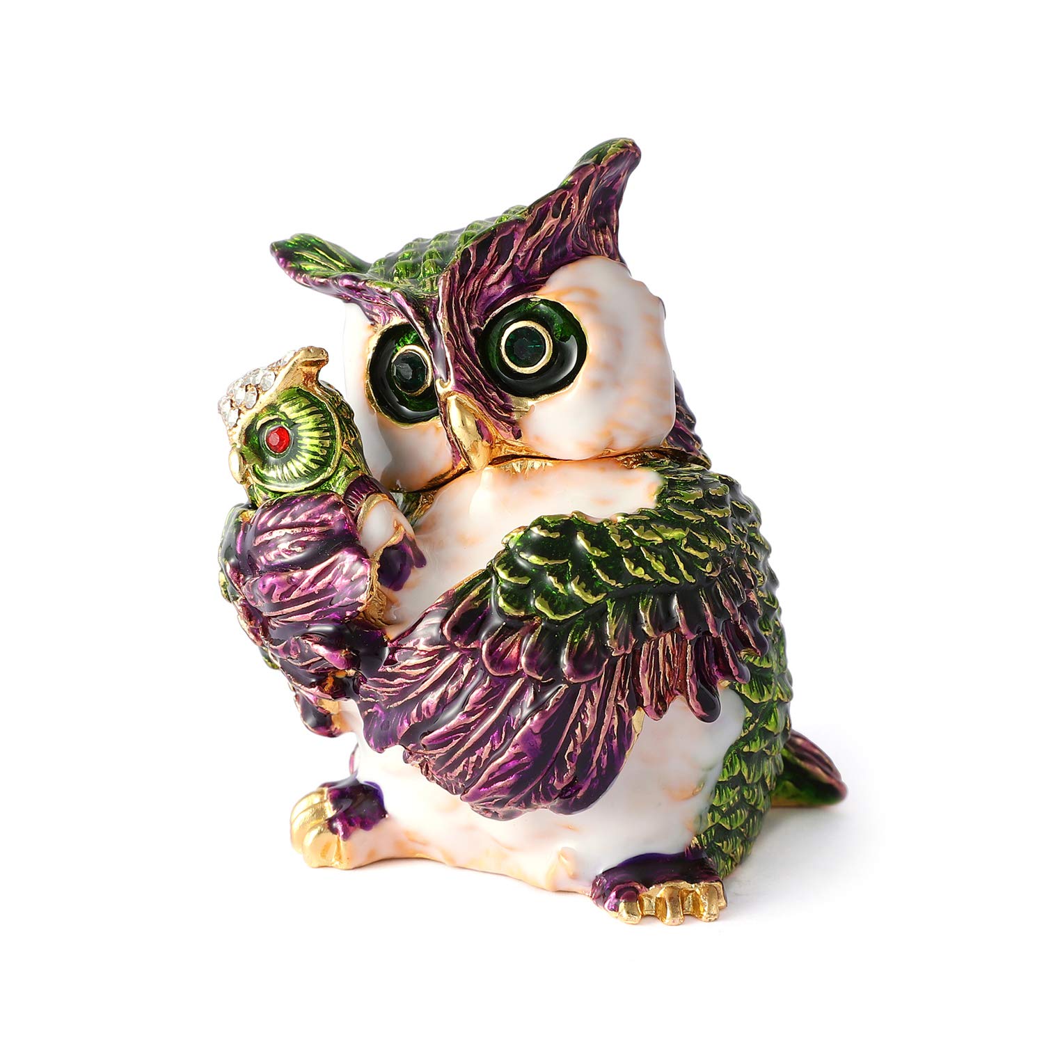 QIFU Owl Series Hand Painted Jewelry Trinket Box Hinged with Rich Enamel and Sparkling Rhinestones Unique Gift Home Decor