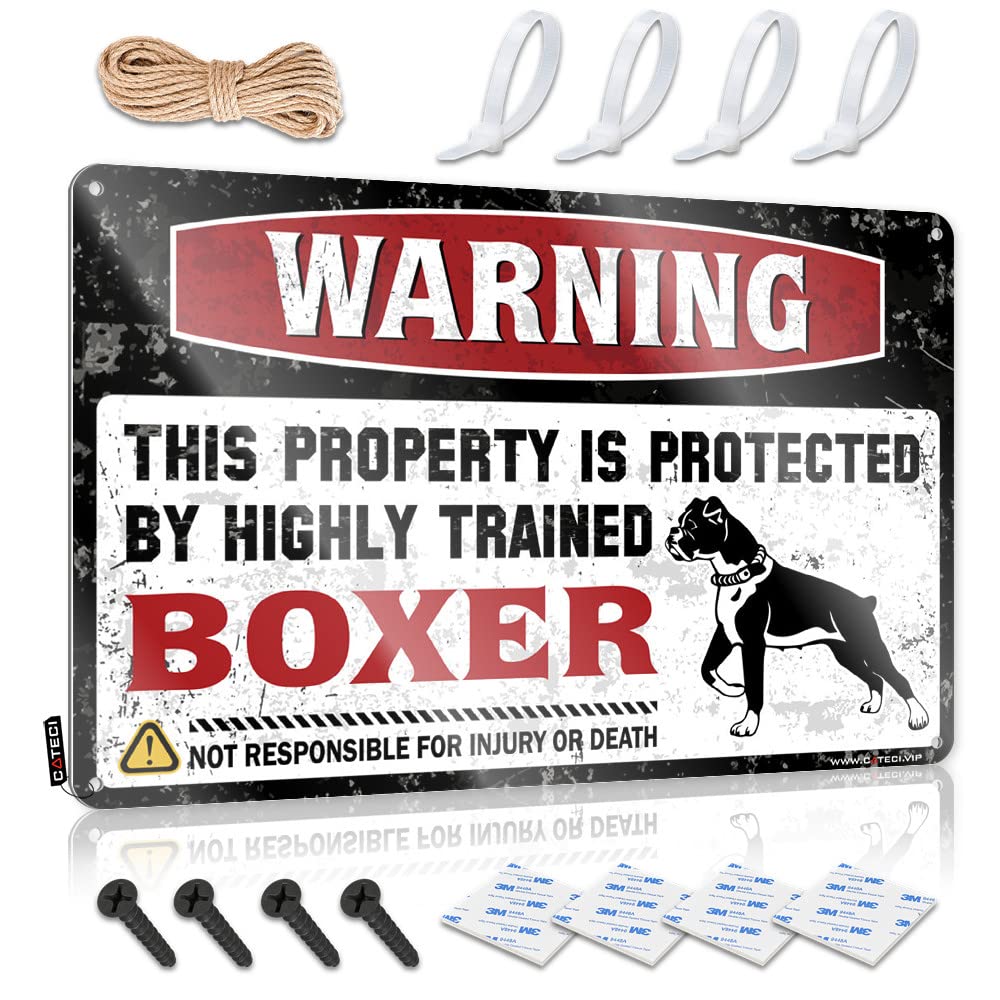IBWNBBUSN Outdoor Bar Decor Warning This Property Is Protected By A Highly Trained Boxer Tin Sign Metal Man Cave Decor Mancave Accessories Men(20X30CM)
