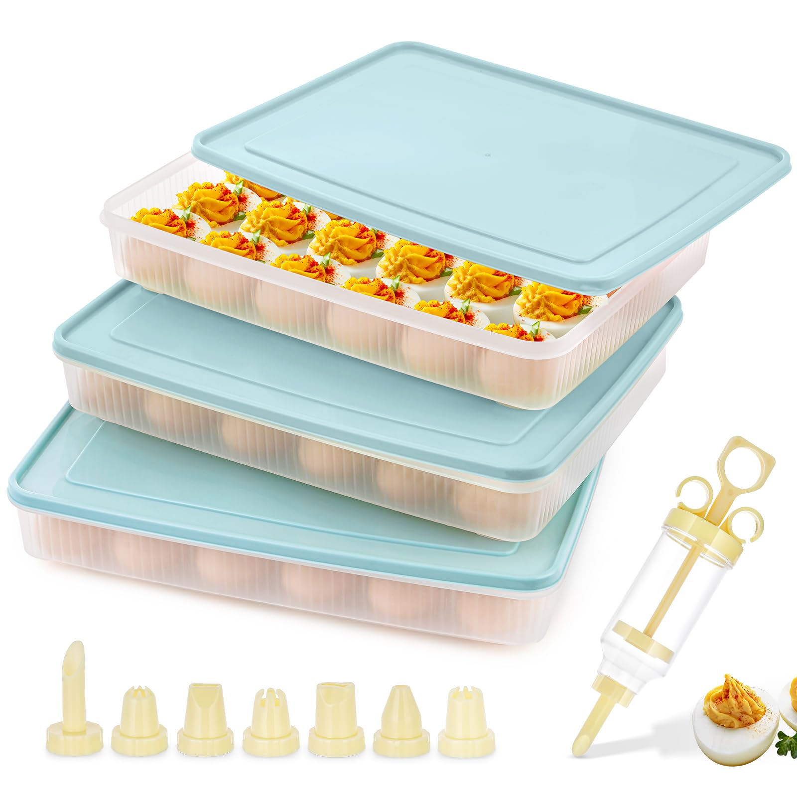 Plateau à œufs portable empilable avec couvercle protecteur bleu