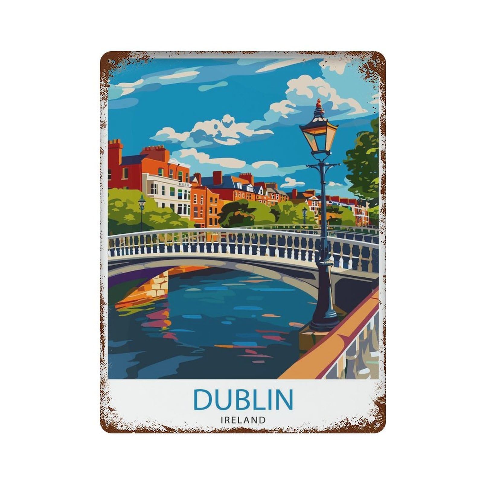 Dublin Ireland Cityscape Lively Temple Bar Scene Historic Georgian Doors Irish Pub Cultur Wall Decor Art Metal Tin Poster Modern Home Decor Art Home Bar Shop Decorations Vintage Sign 40x30cm