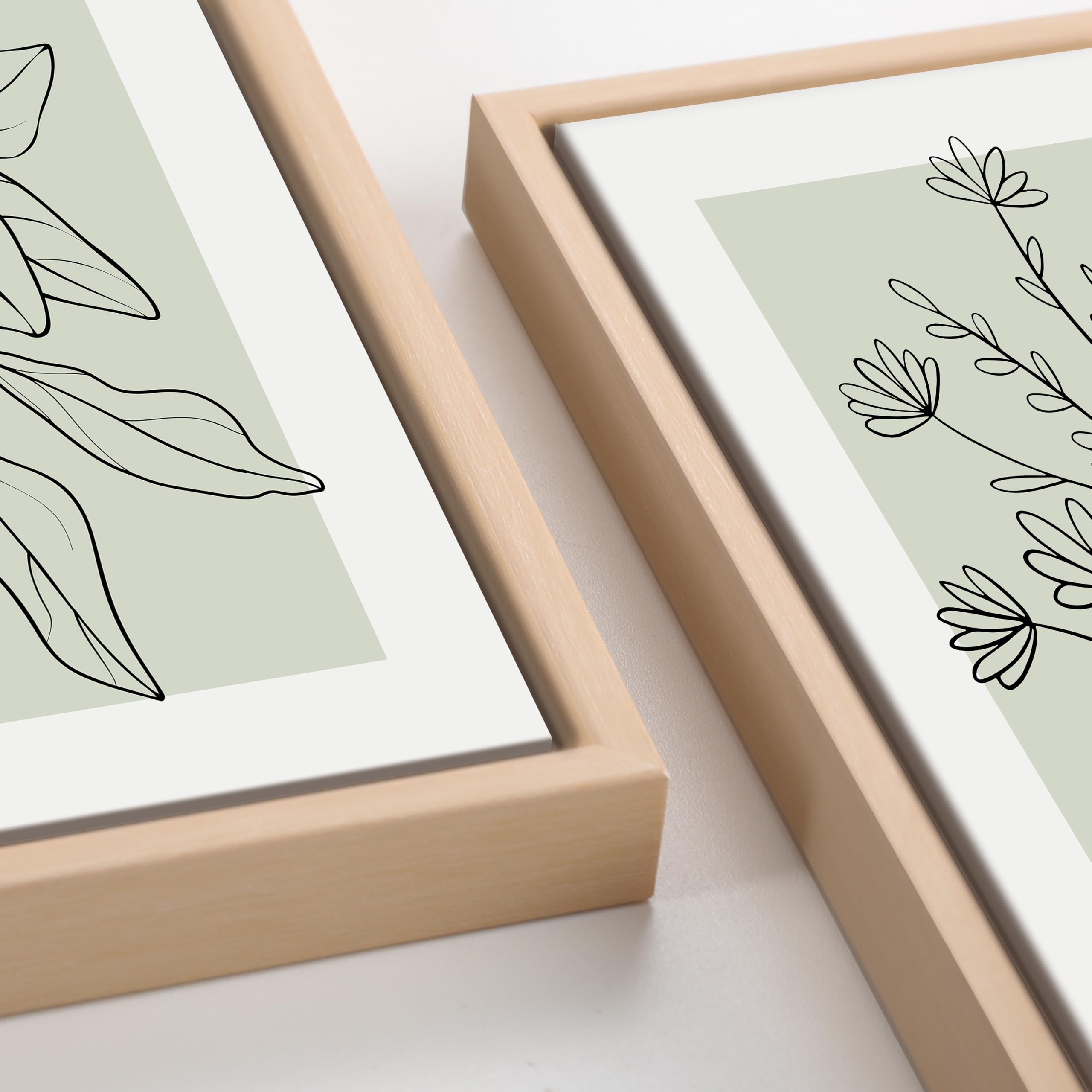 WENGTIAO Leinwand Bilder mit Rahmen, Boho Abstrakte Botanik Wandbilder | Salbeigrün Schwarz Neutrale Abstrakte Pflanzen Kunstdrucke auf Leinwand für Modern Wohnzimmer Schlafzimmer Wanddeko 30x40cmx3