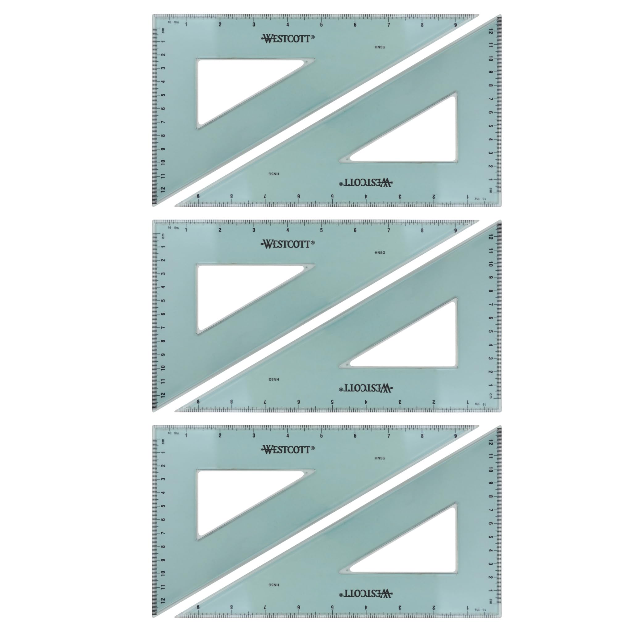 Westcott Dreiecks-Set, 25,4 cm, 30/60/90, transparentes Acryl mit Aussparung in der Mitte, 12er-Pack (KT-80)
