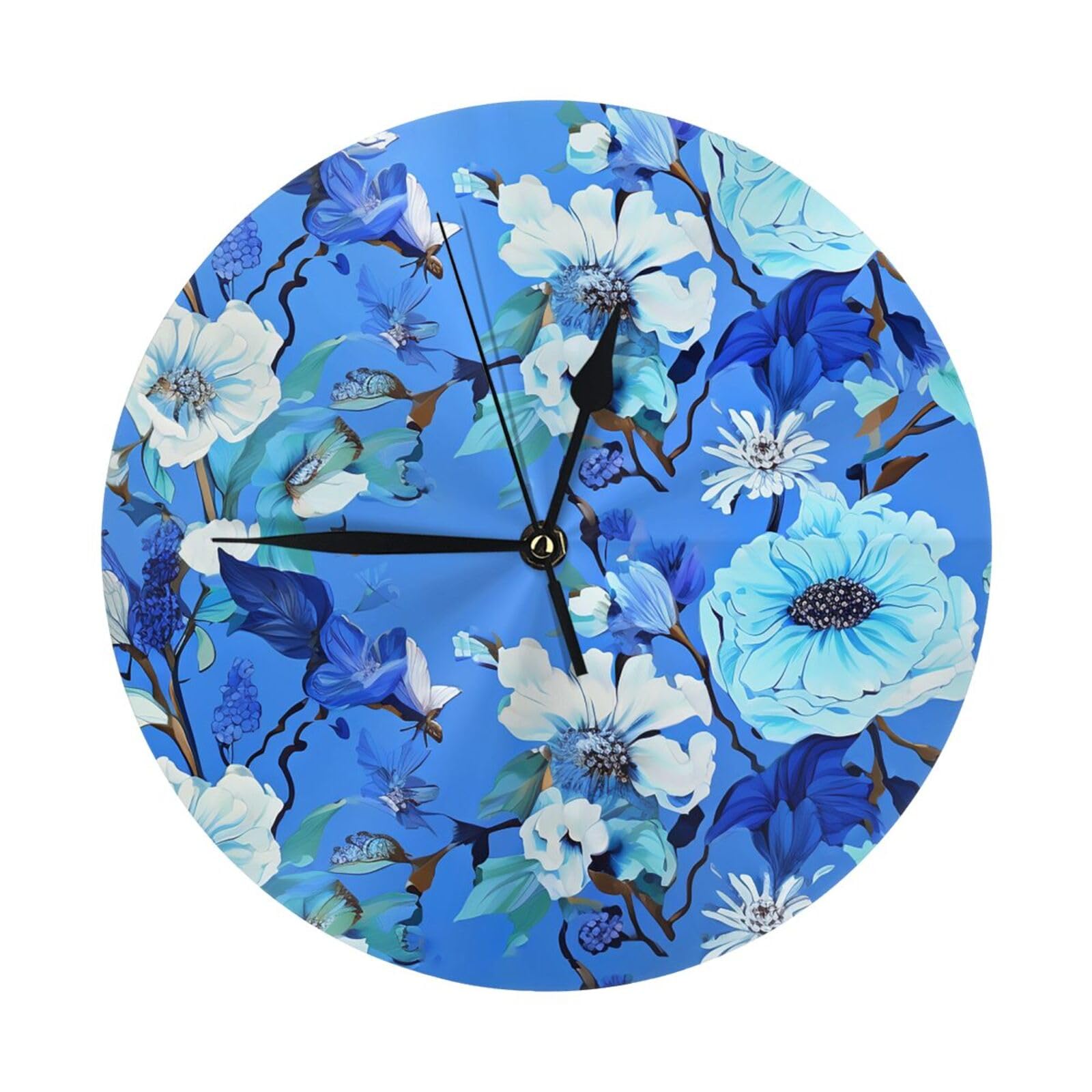 Horloge d'art fleur bleue decoration interieure zen et muette