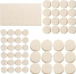 Fieltro Adhesivo para Muebles Mas Grueso 53uds | Protector Patas Sillas |Almohadillas de Fieltro Redondas (22mm,30mm,40mm)+1 Hoja Recortable (20x10cm) |Adhesivo Extra Fuerte |Beige (Beige, 53uds)
