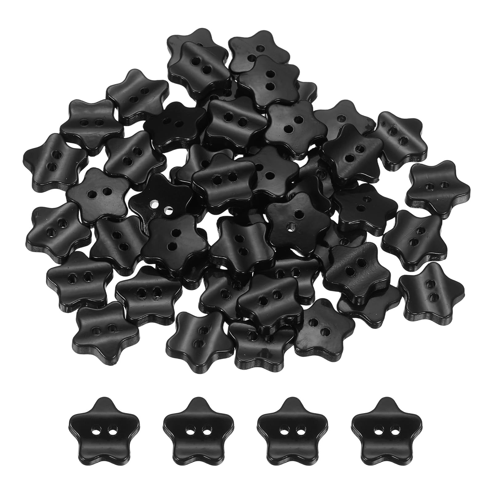 sourcing map 50Pcs Resin Buttons, 9/16" (15mm) 2 Holes Solid Color Sewing Craft Shirt Buttons for Sewing Blouse Coat Windbreaker Hat Doll Decoration DIY Crafts (Star, Black)
